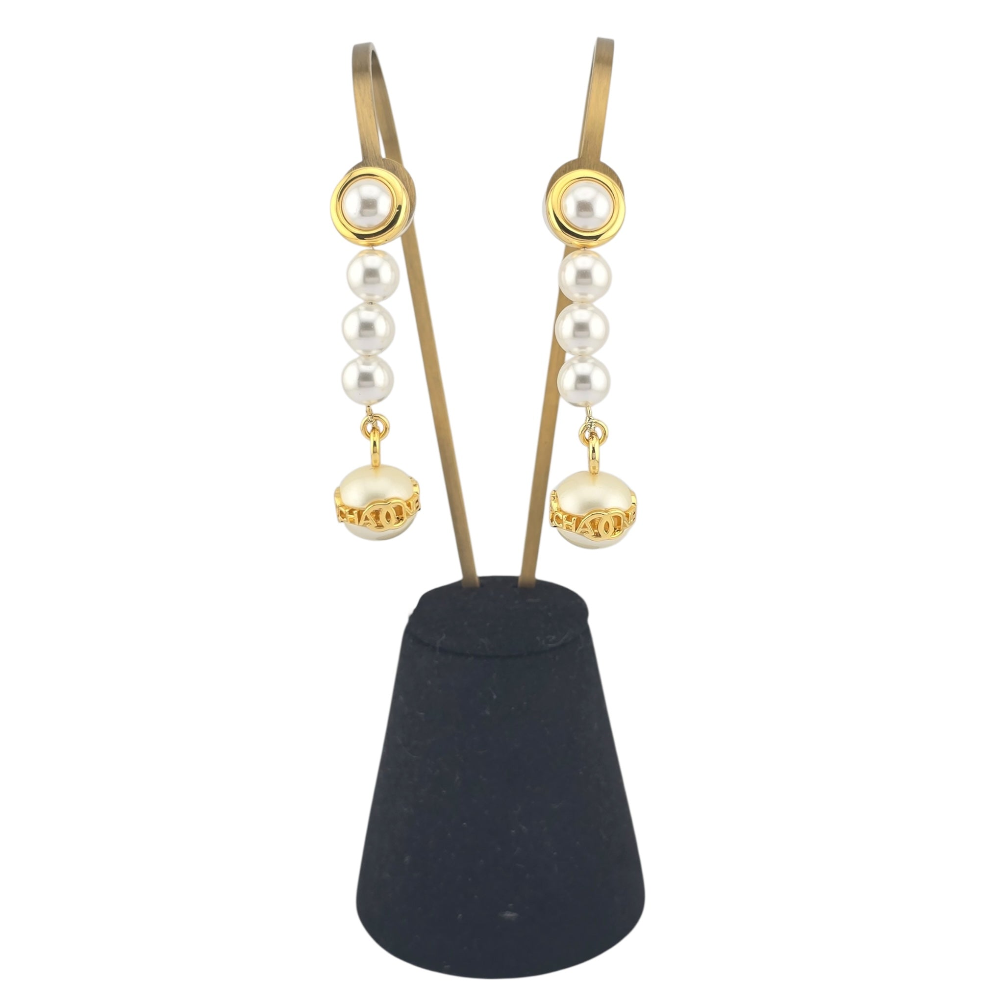 Chanel Gold Faux Pearl Dangle Earrings 2023 CHANEL