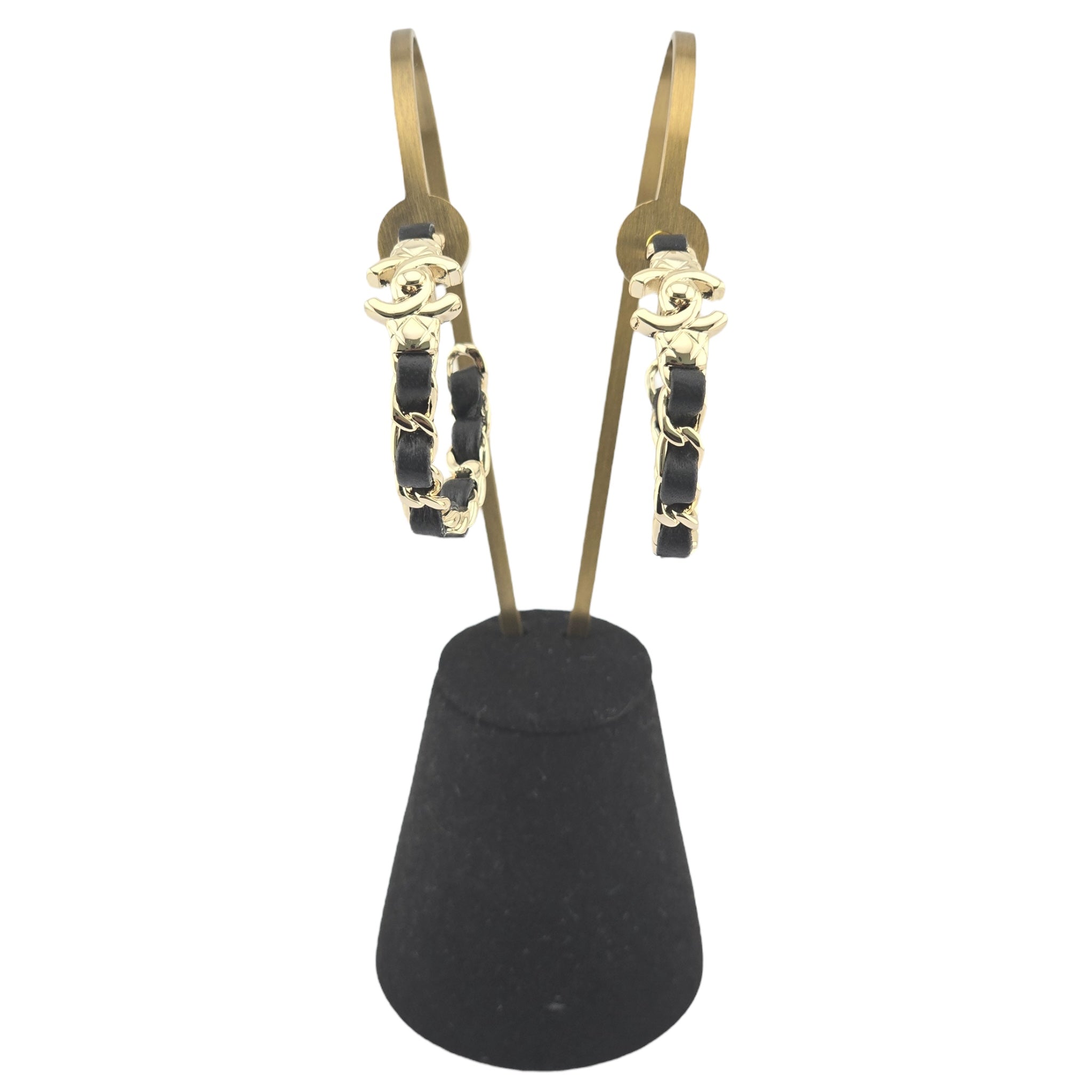 Chanel CC Turnlock Leather Metal Hoop Earrings 2021 CHANEL