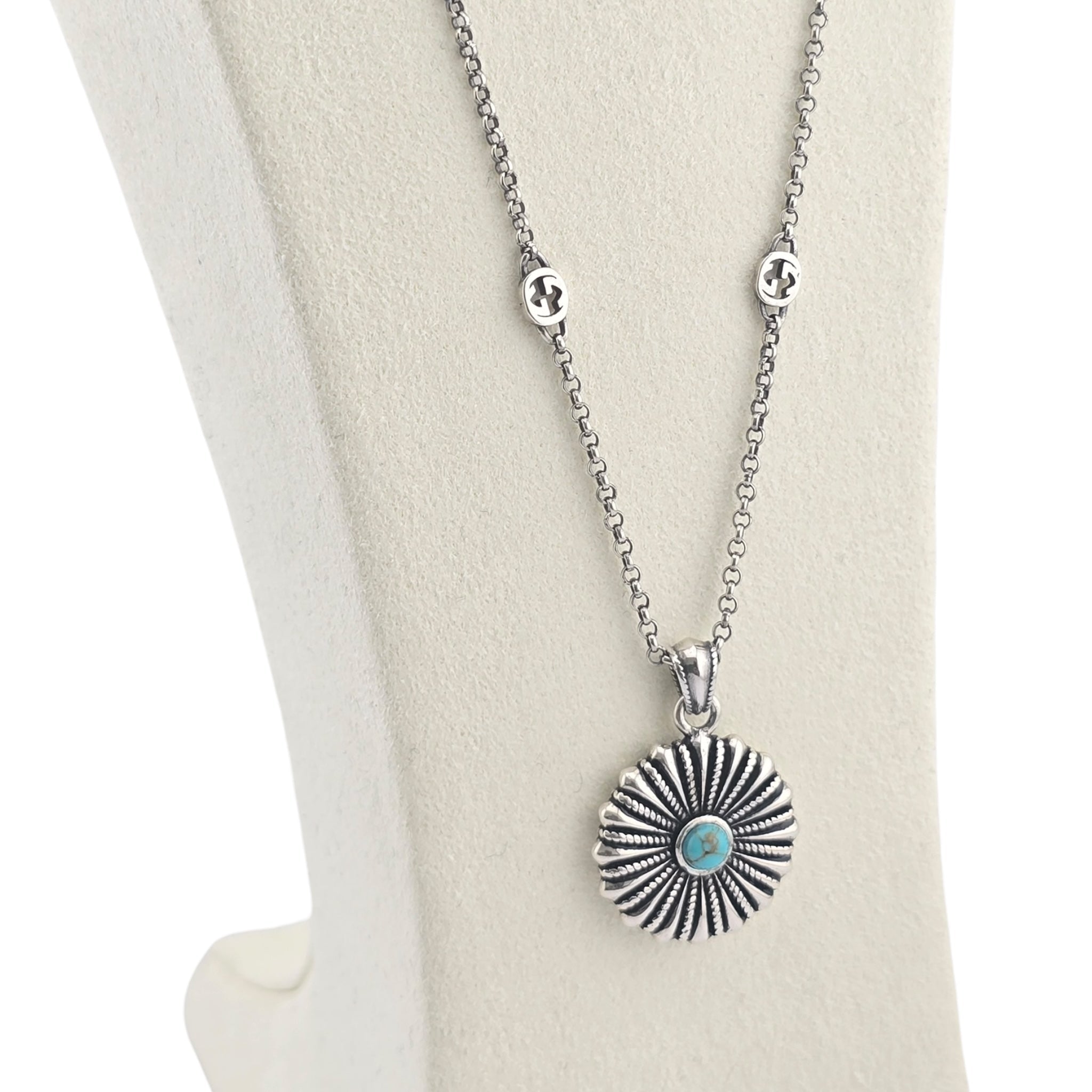 GUCCI Interlocking G Flower Sterling Silver Necklace GUCCI