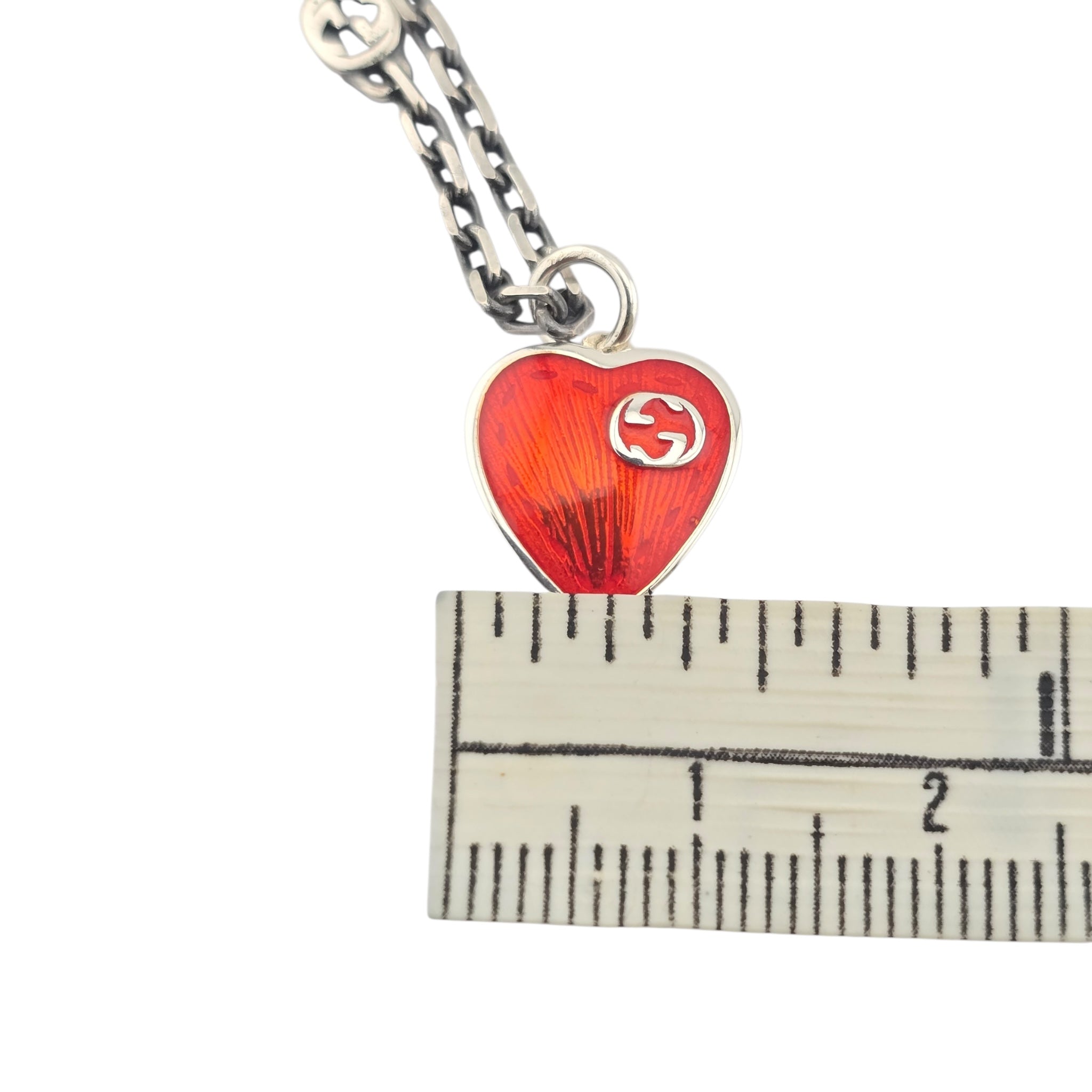 GUCCI Interlocking G Red Heart Silver Necklace GUCCI