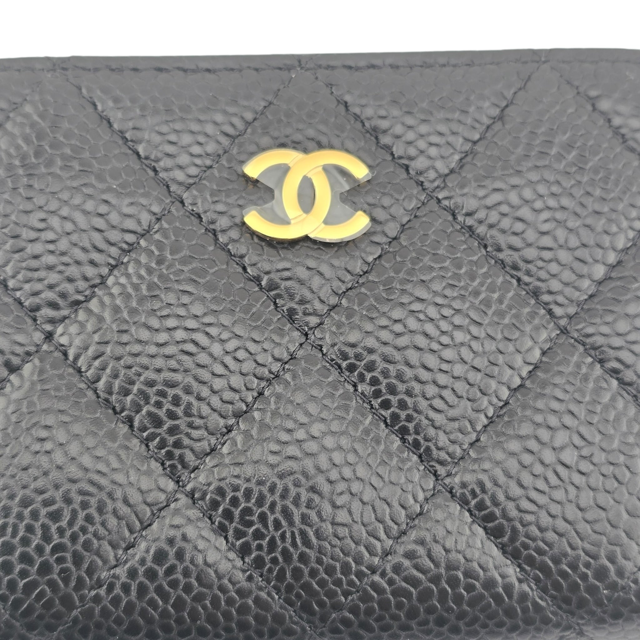 Chanel CC Caviar Classic Zip Coin Purse Card Holder Gold CHANEL