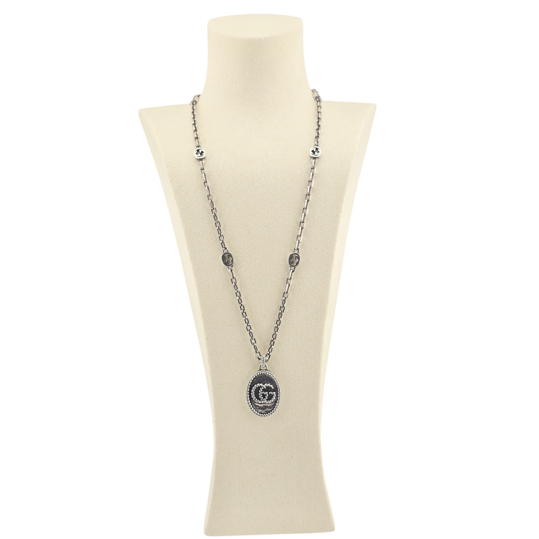 GUCCI GG Interlocking Pendant Silver Necklace GUCCI