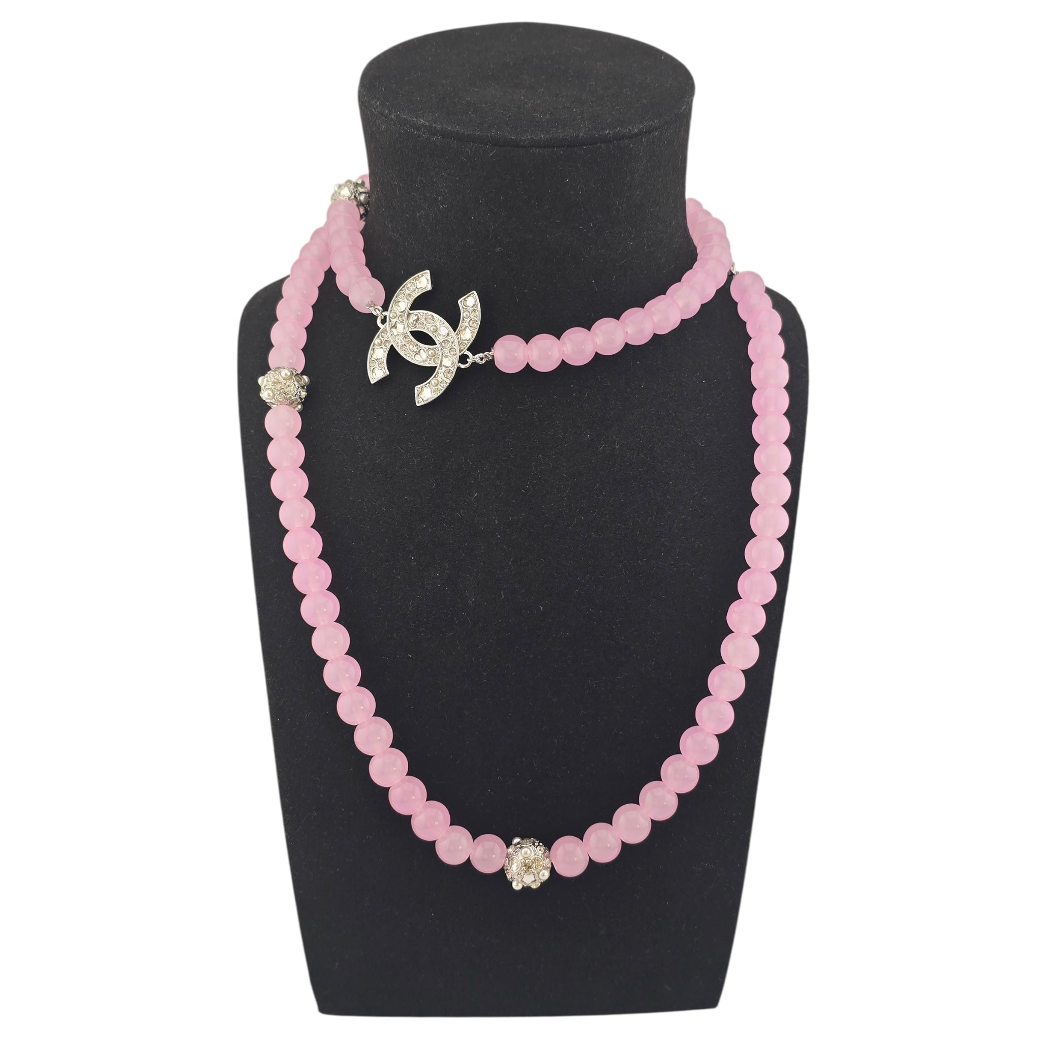 Chanel CC Pink Bead Crystal Long Necklace 2025 CHANEL