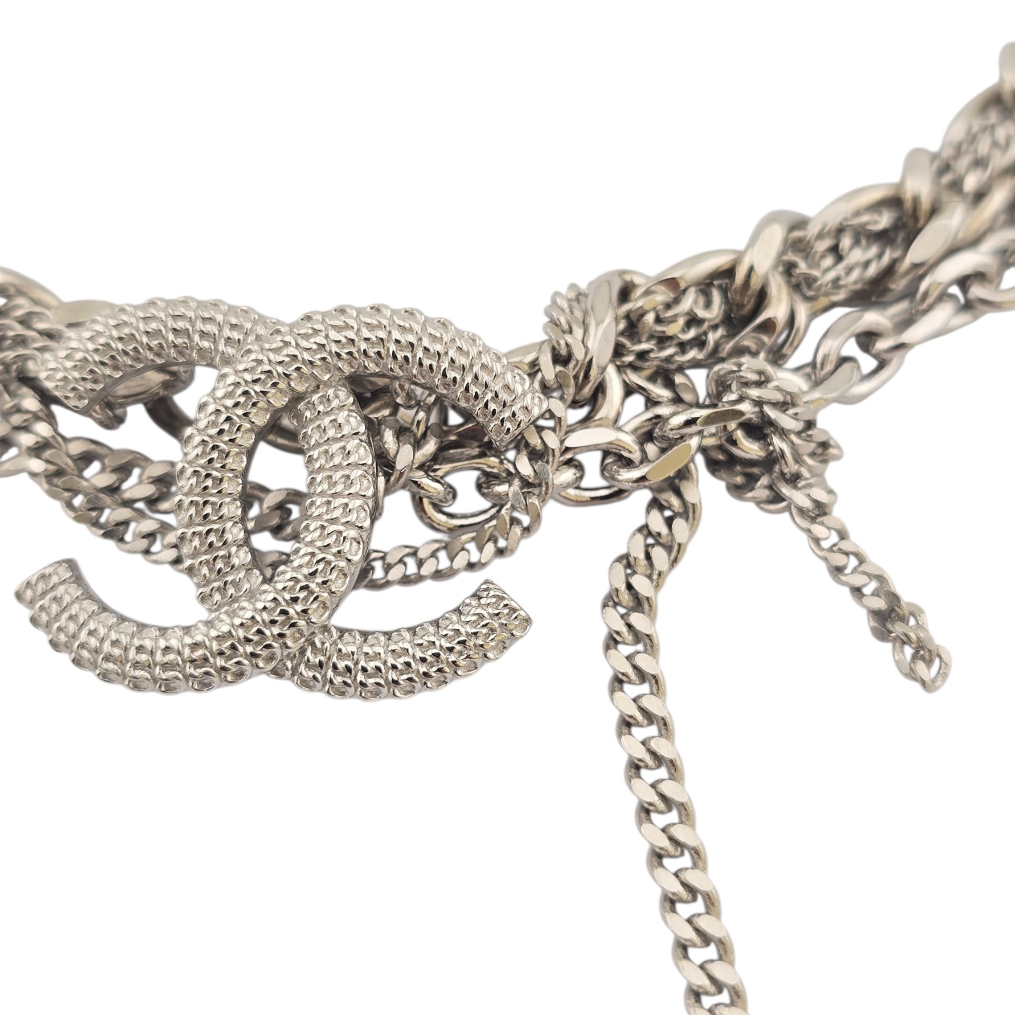 ChanelCC Tangled Multi Chain Choker Necklace Metal with Crystals CHANEL
