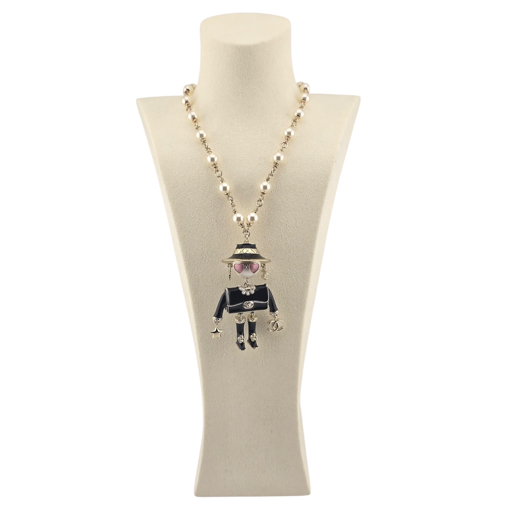 Chanel CC Robot Gabrielle Doll Black Necklace 25B CHANEL