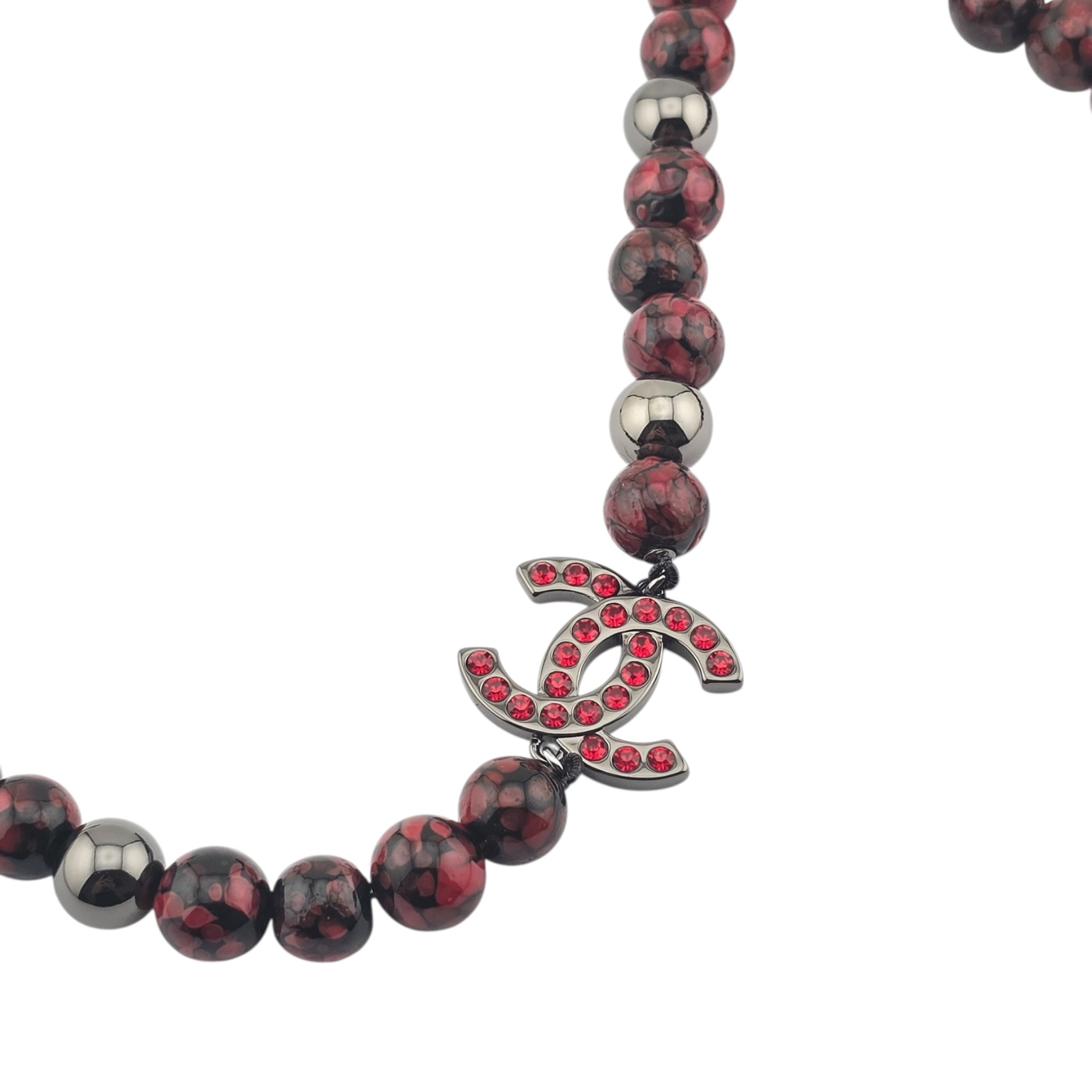 Chanel CC Pendant Red Bead RutheniumNecklace 2025