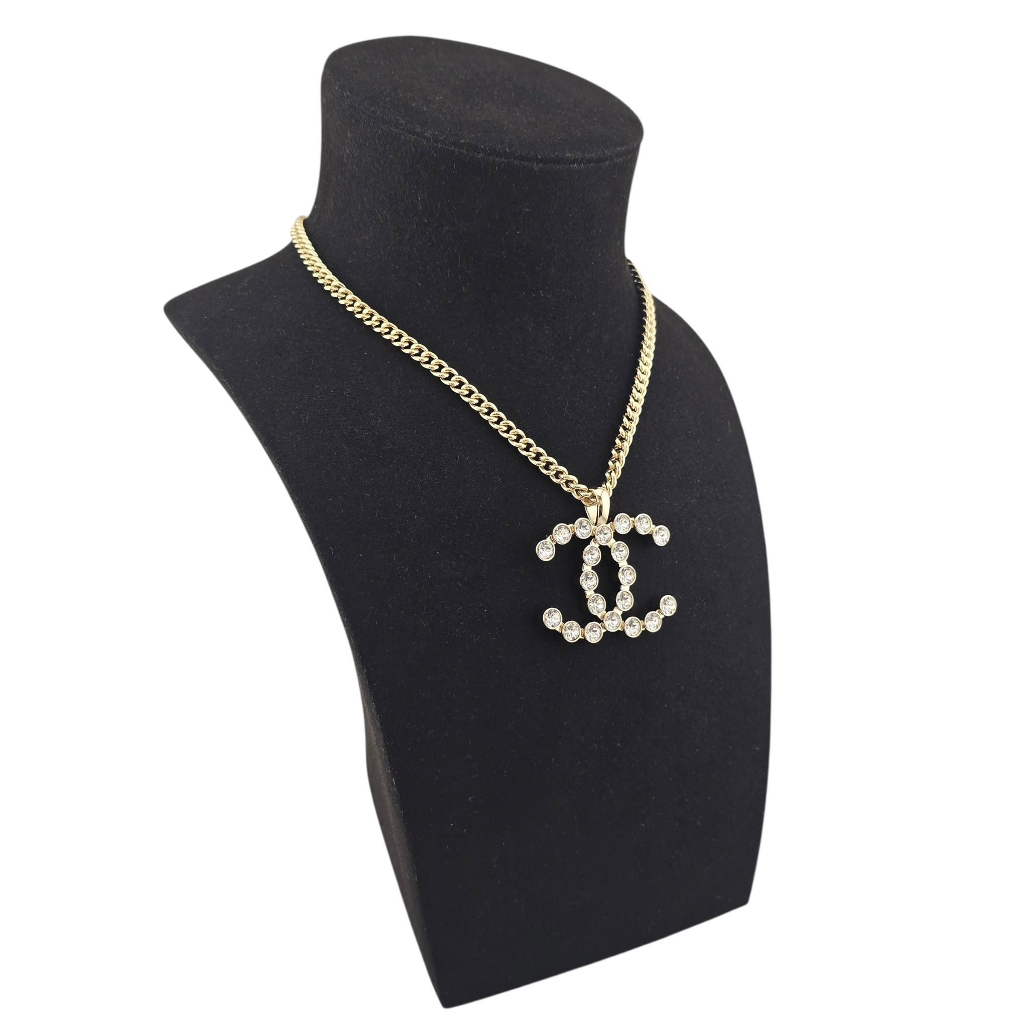 Chanel CC Crystal Pendant Gold Necklace 2023
