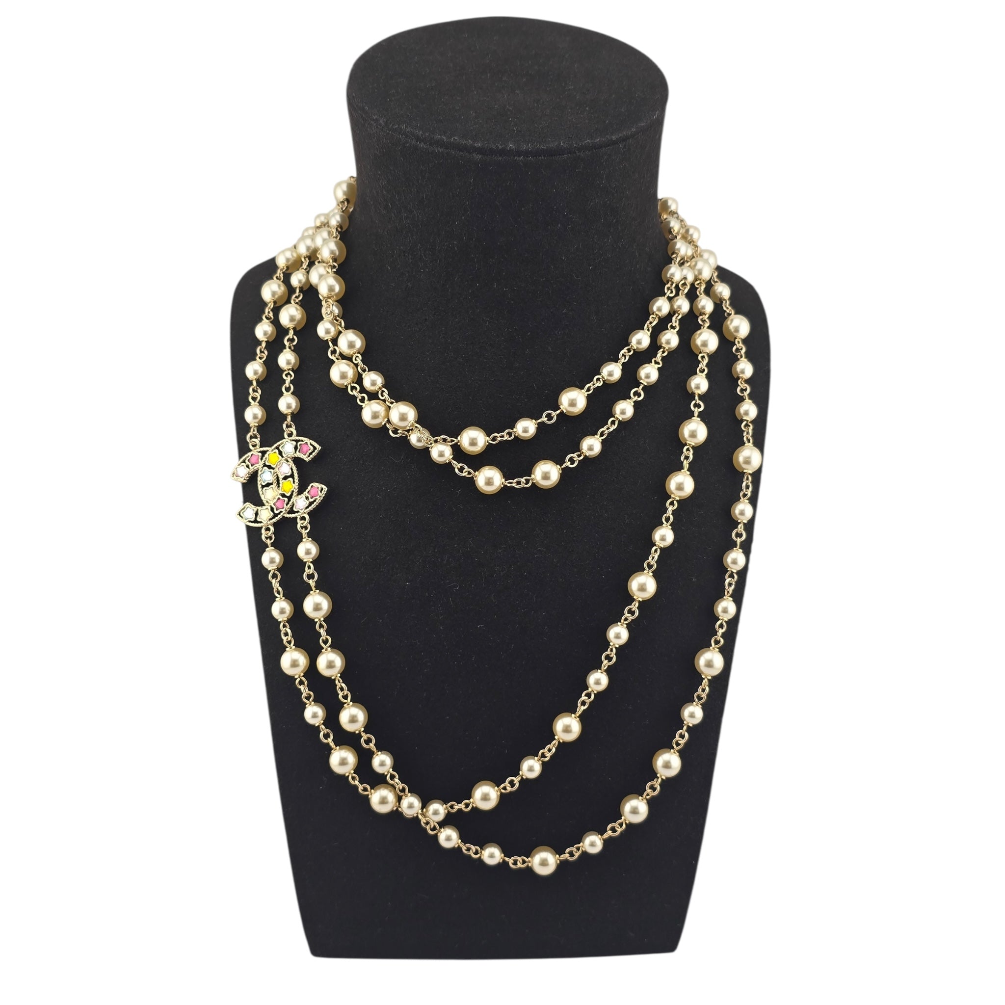 Chanel CC Multicoloured Faux Pearl Long Necklace 2025