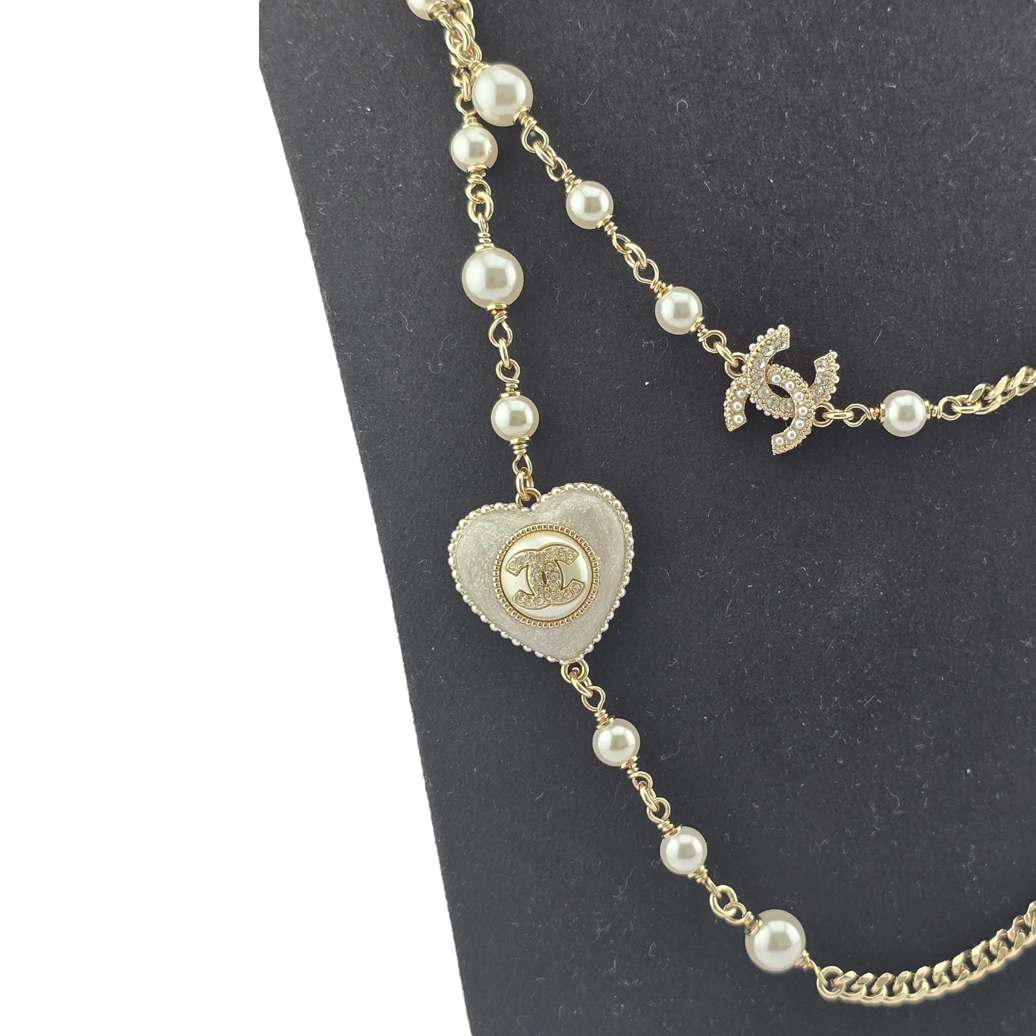 Chanel CC White Heart Long Necklace 2022 CHANEL