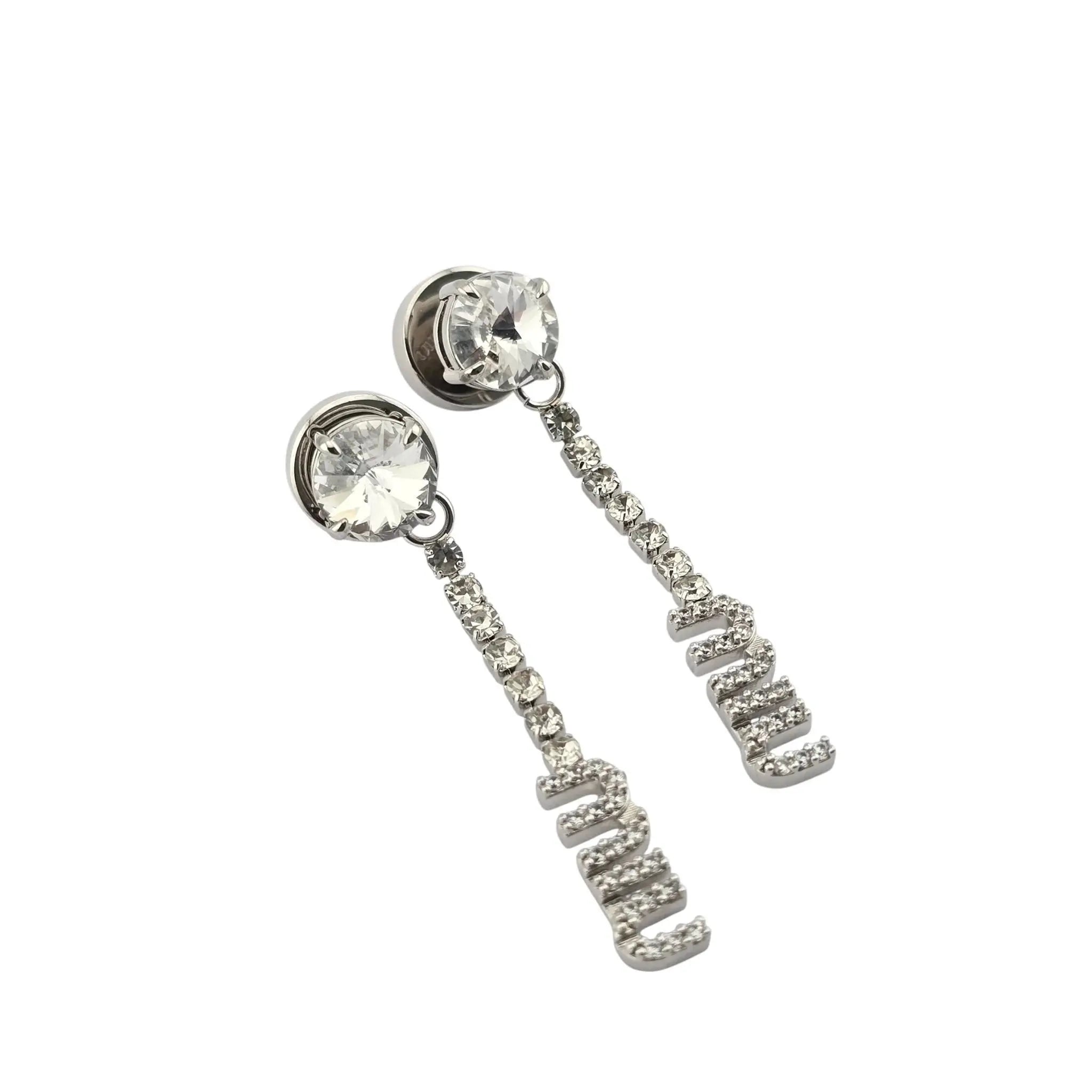 Miu Miu Logo Silver Crystal Earrings MIU MIU