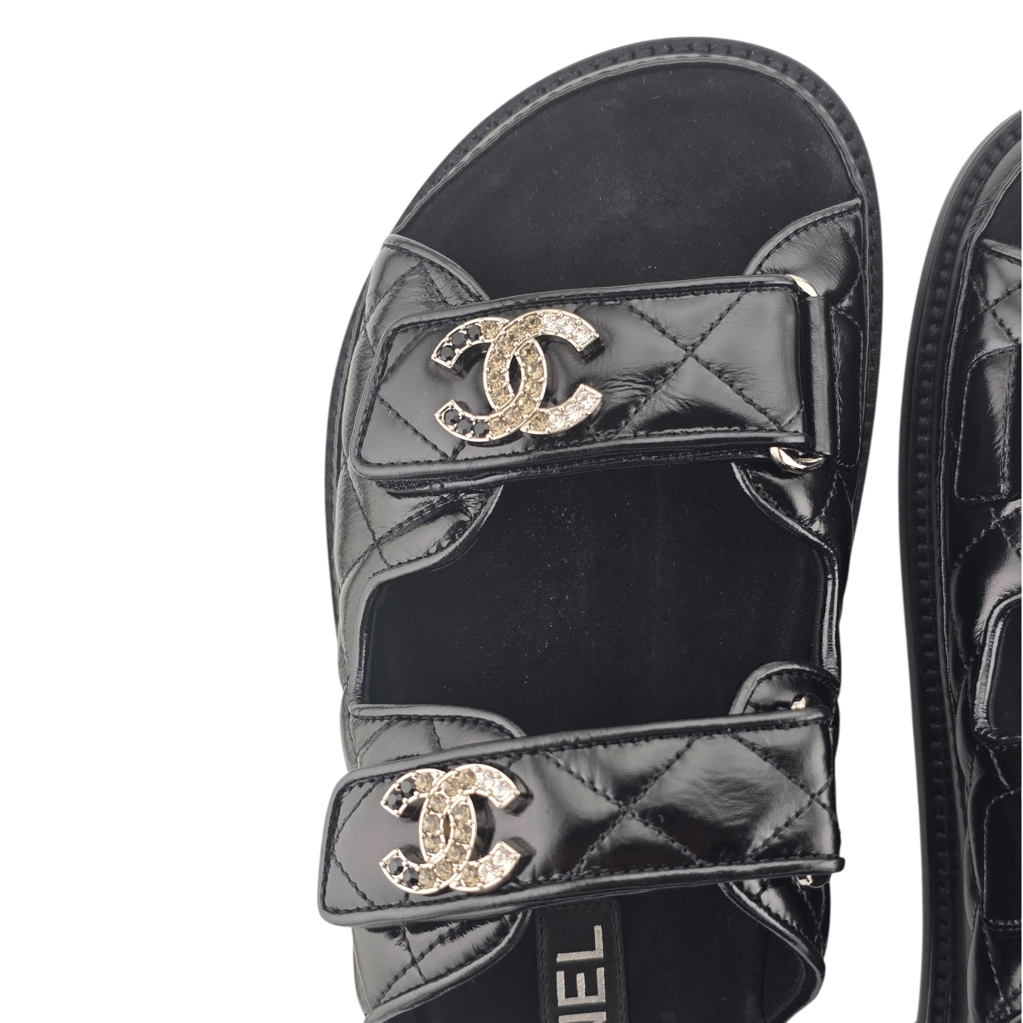 Chanel CC Dad Backless Black Quilt Sandals