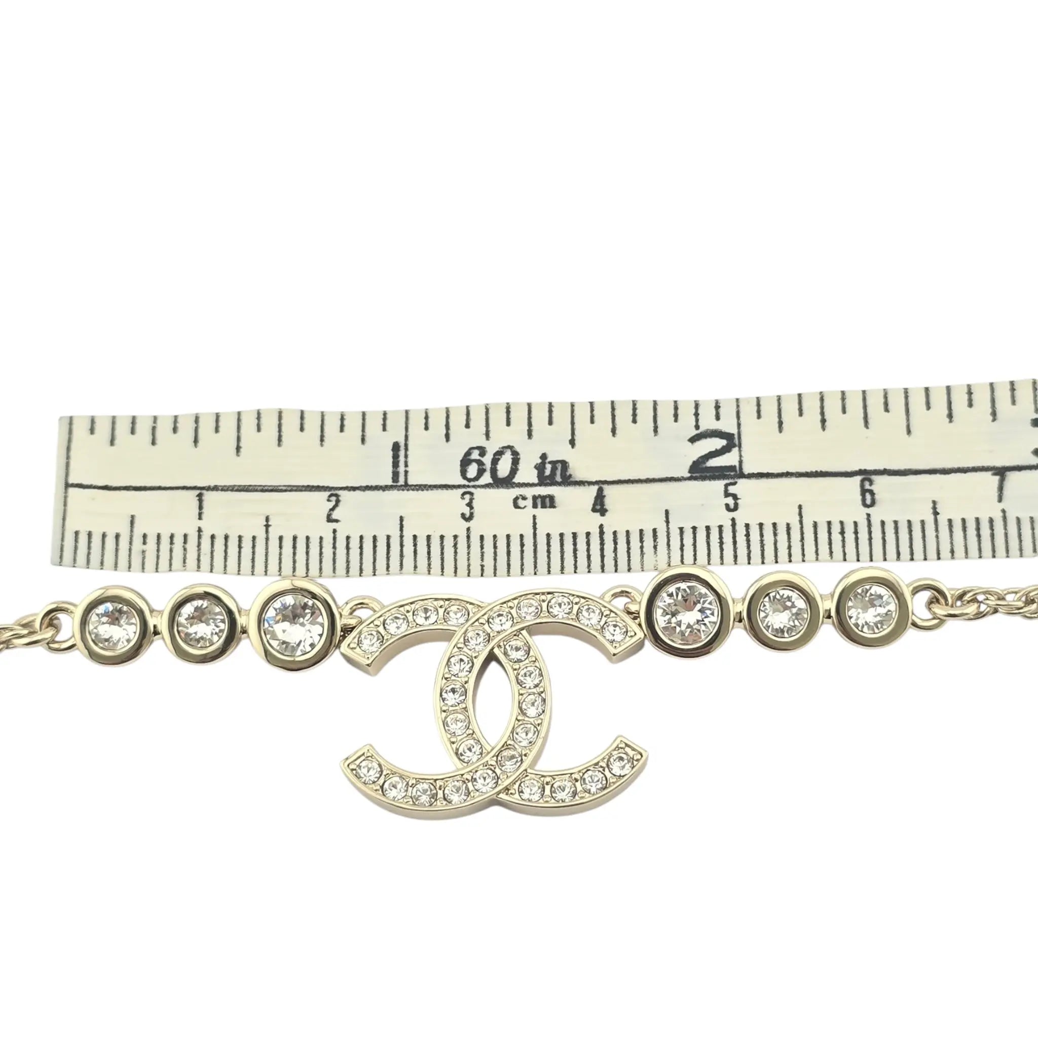 Chanel CC Metal Crystal Link Pendant Necklace Gold 2025 CHANEL