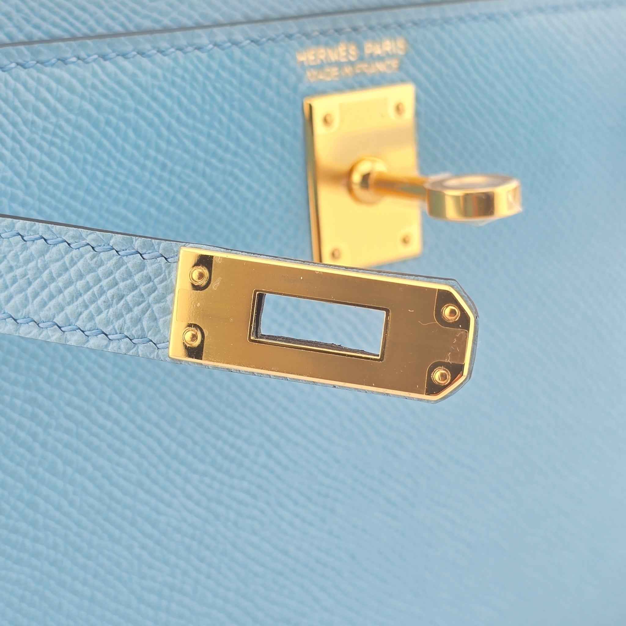 Hermes Mini Kelly II Bleu Celeste Epsom Gold Hardware