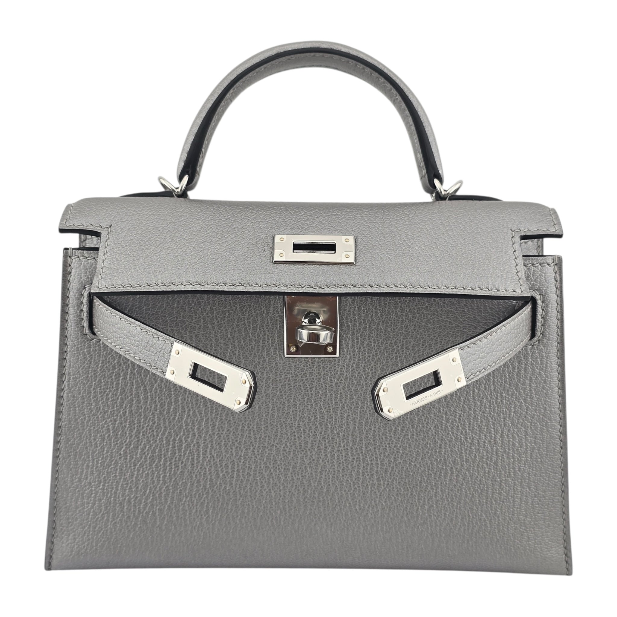 Hermes Mini Kelly II Gris Argente Chevre Chamkilight Palladium Hardware HERMES