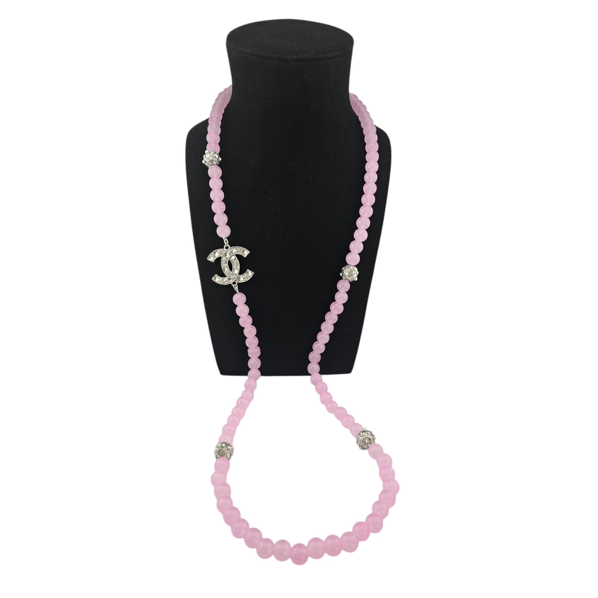 Chanel CC Pink Bead Crystal Long Necklace 2025 CHANEL
