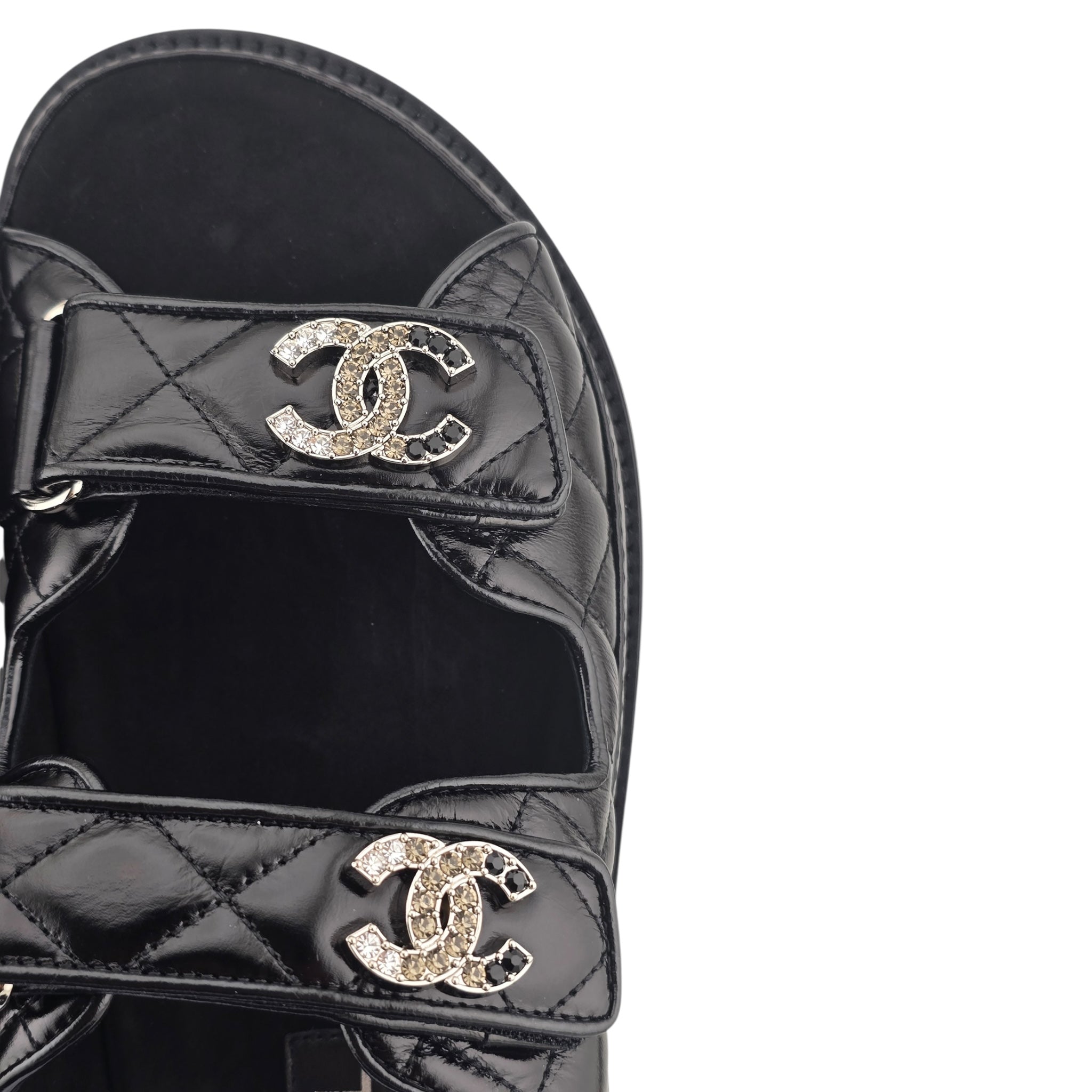 Chanel CC Dad Backless Black Quilt Sandals