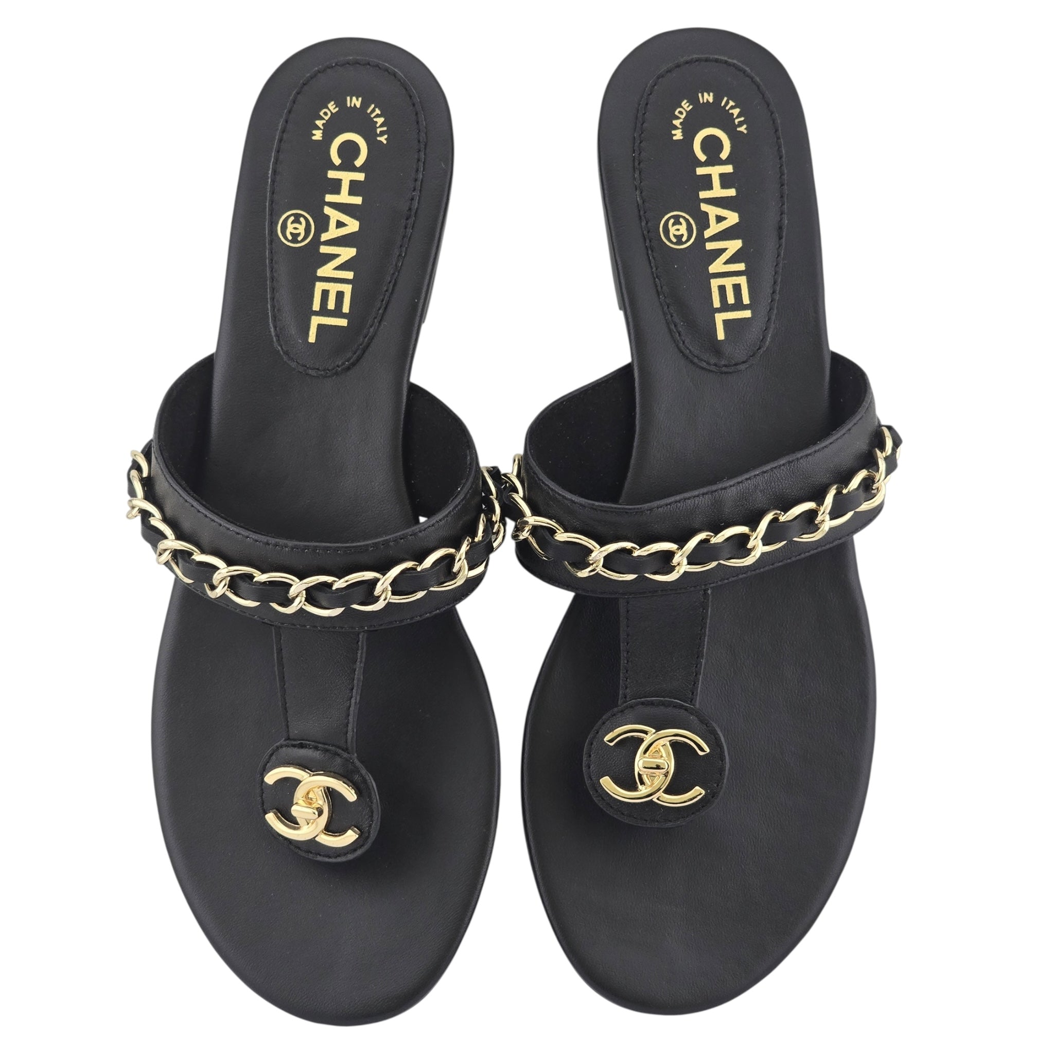 Chanel CC Black Turnlock Sandals - 39