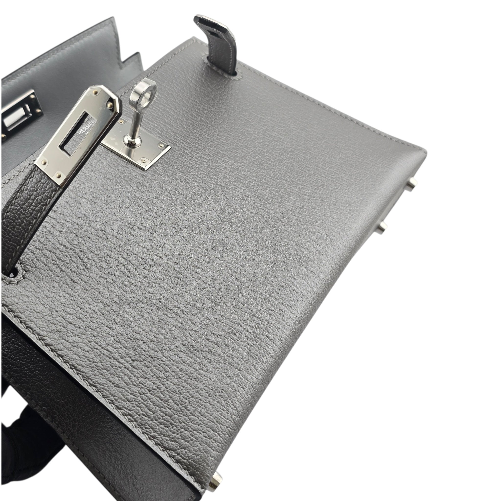 Hermes Mini Kelly II Gris Argente Chevre Chamkilight Palladium Hardware HERMES