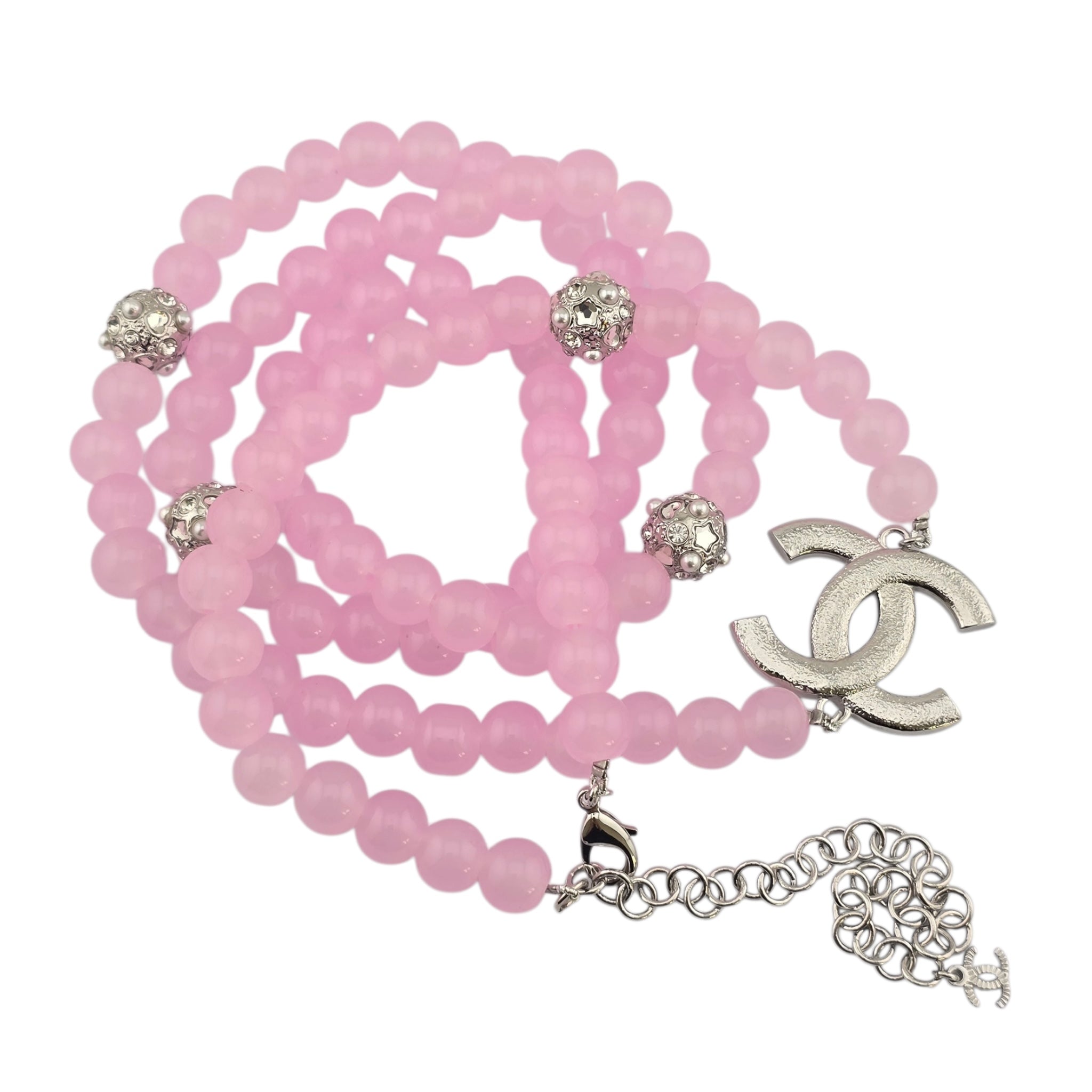 Chanel CC Pink Bead Crystal Long Necklace 2025 CHANEL