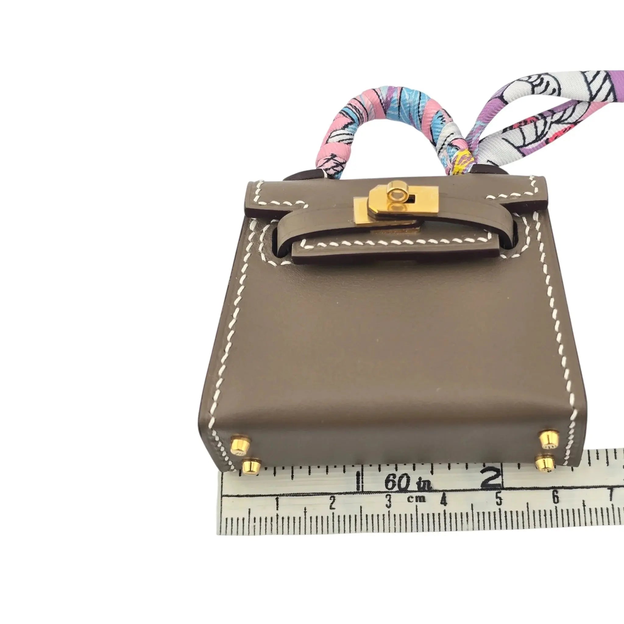 Hermes Etoupe Tadelakt Micro Mini Kelly Twilly Bag Charm Gold Hardware HERMES