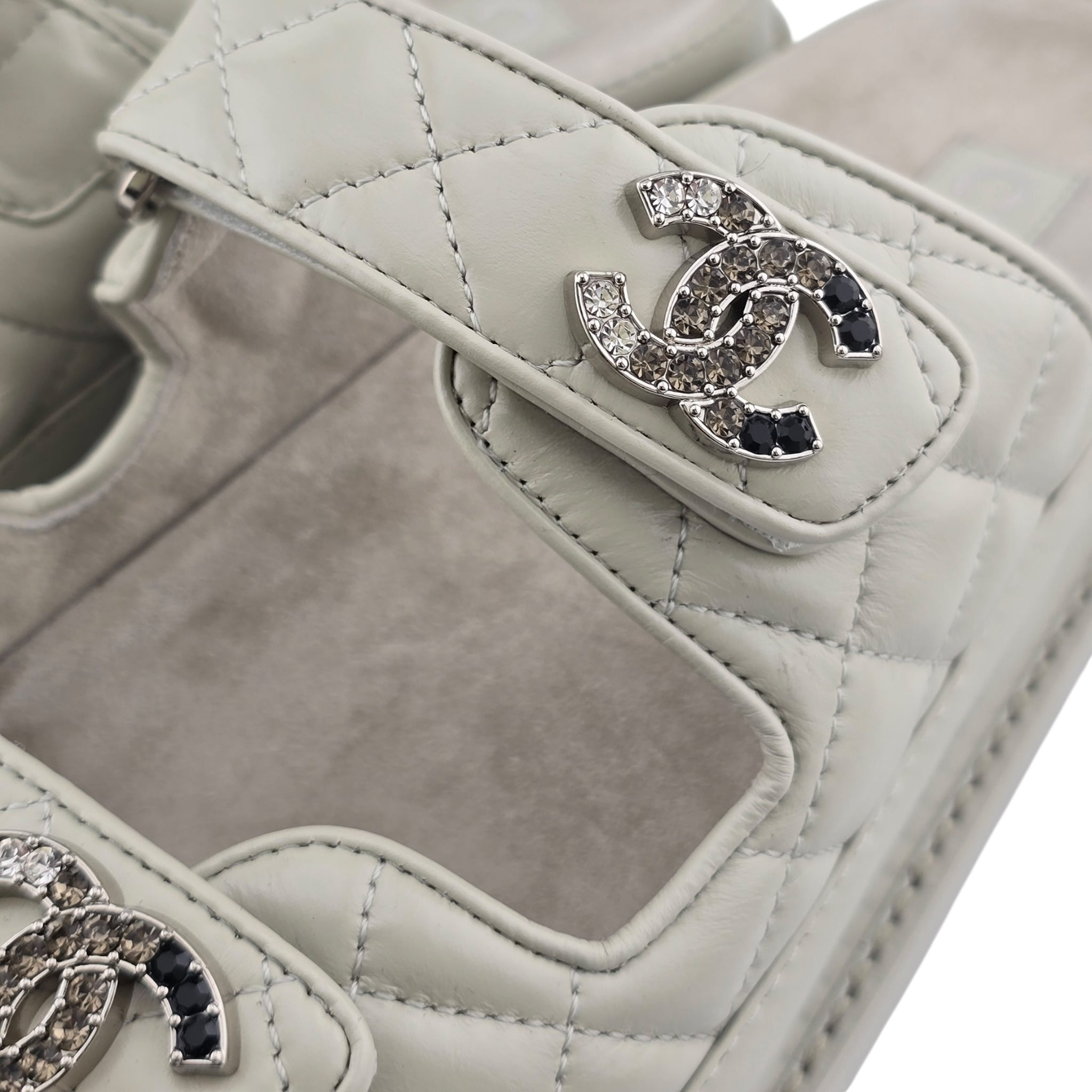 Chanel CC Dad Backless Cream White Quilt Sandals 39