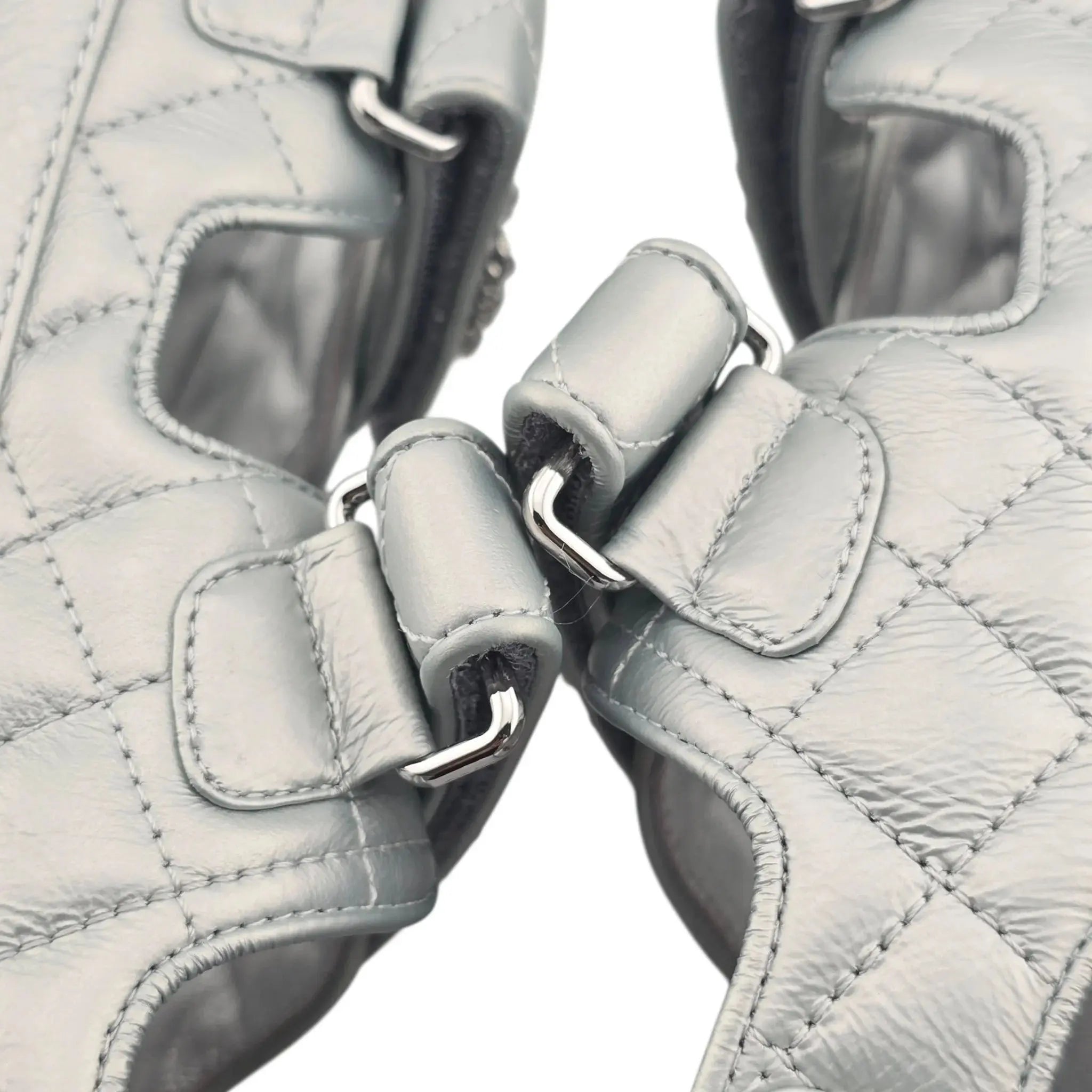 Chanel CC Silver Metallic Leather Dad Sandals CHANEL