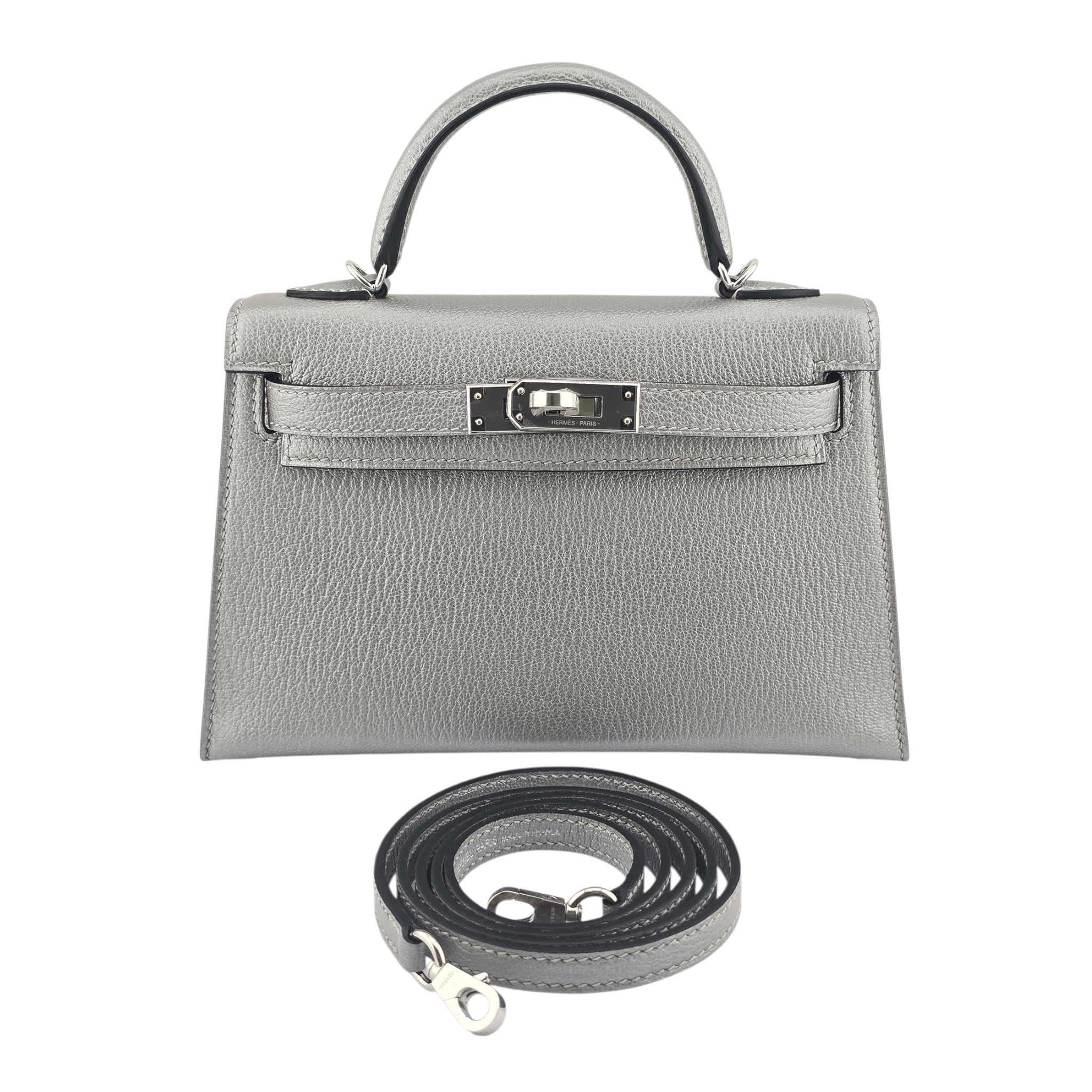 Hermes Mini Kelly II Gris Argente Chevre Chamkilight Palladium Hardware HERMES