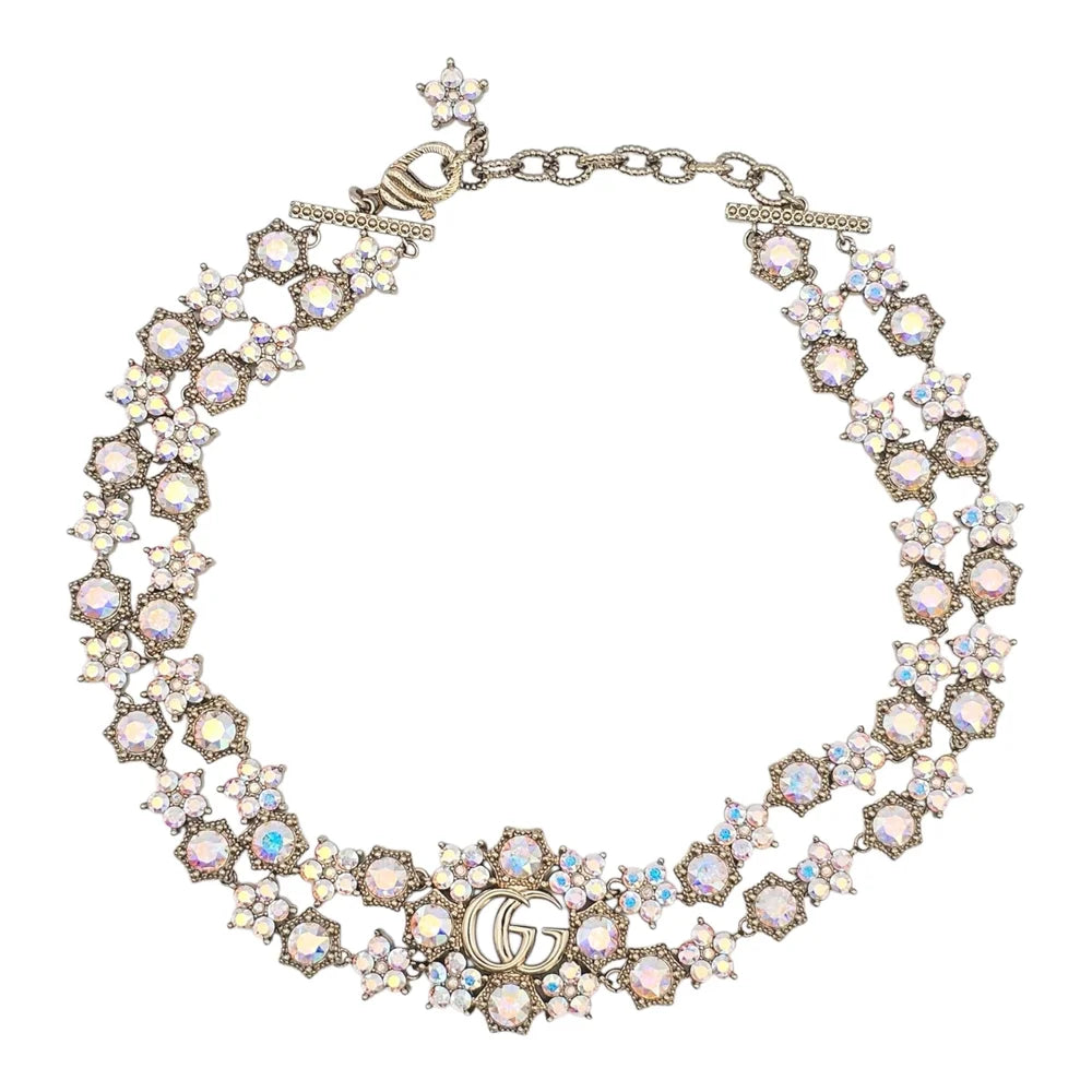 GUCCI GG Crystal Floral Choker Necklace 2023 GUCCI