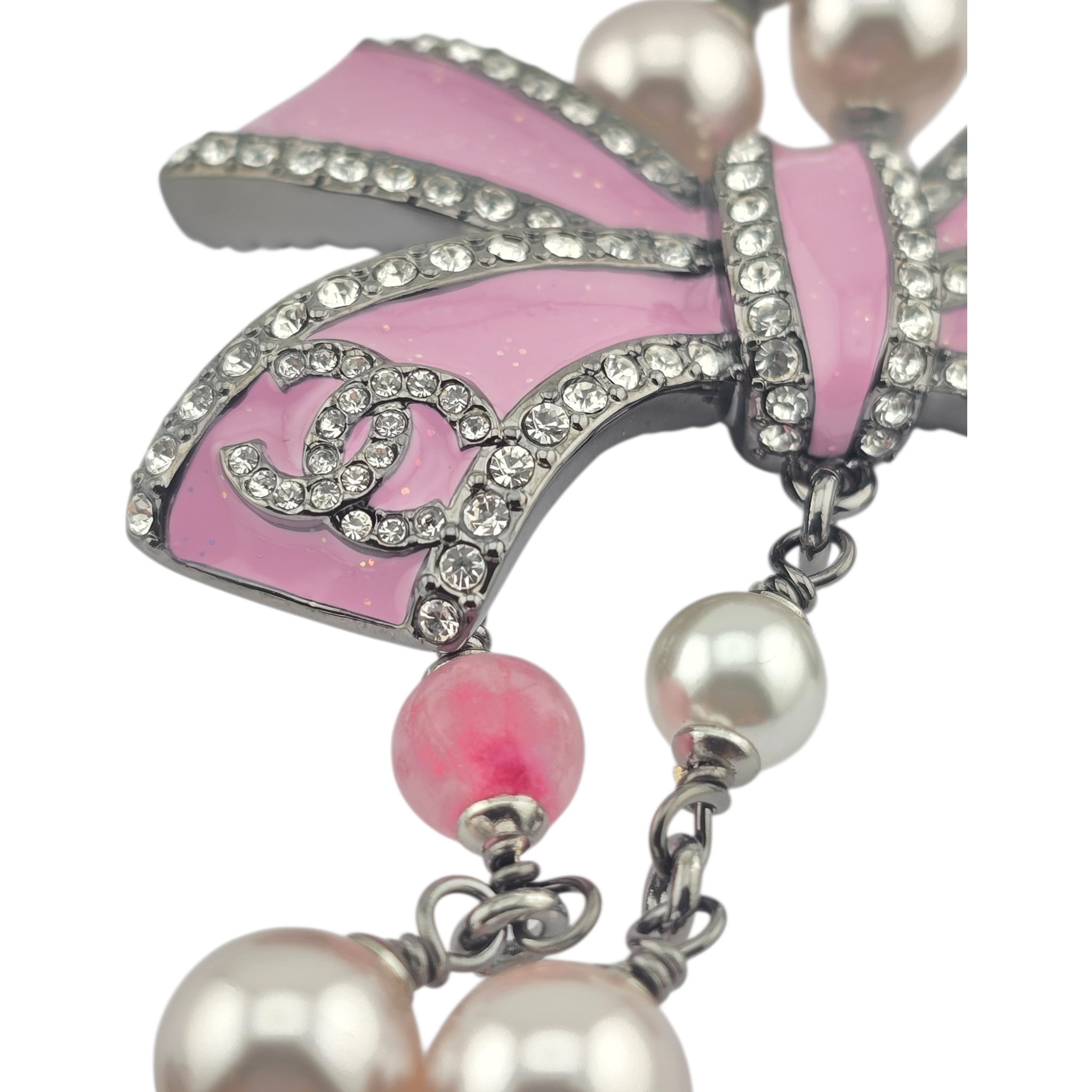 Chanel CC Long Ruthenium Pink Bow Necklace 2025 CHANEL
