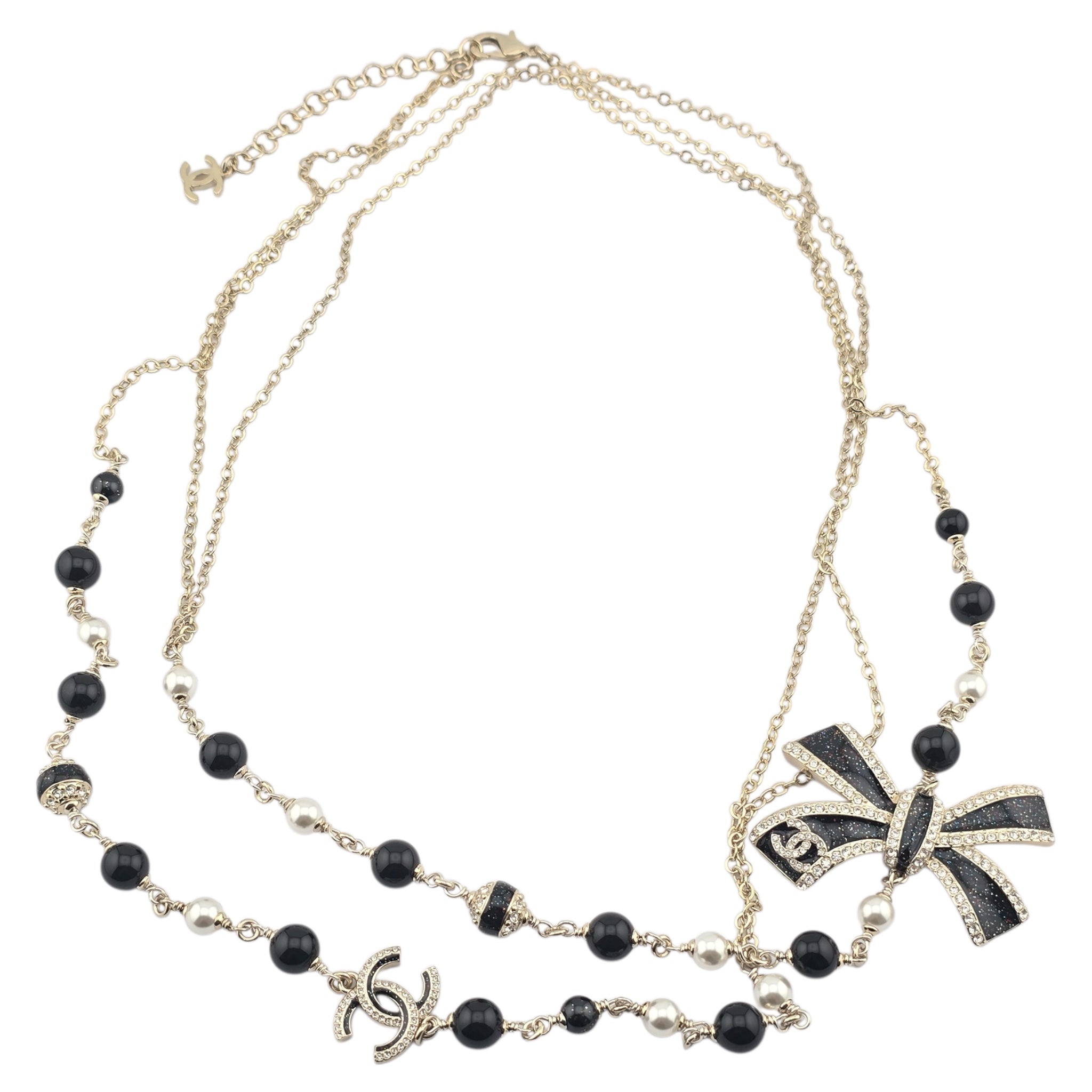Chanel CC Long Ruthenium Black Bow Necklace 2025 CHANEL