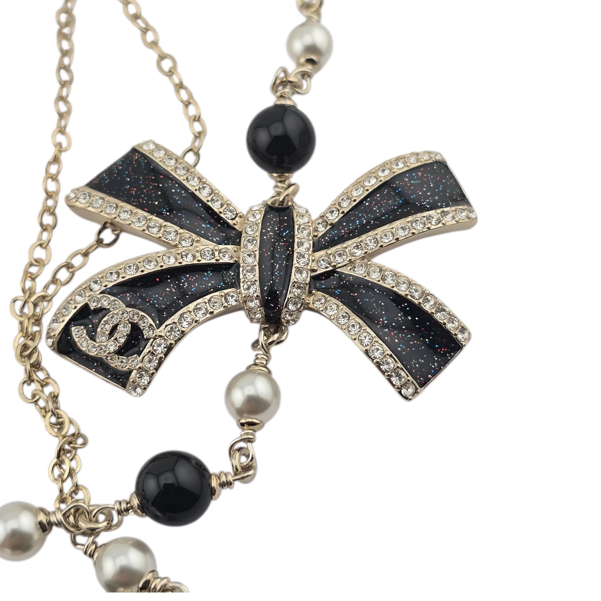 Chanel CC Long Ruthenium Black Bow Necklace 2025 CHANEL