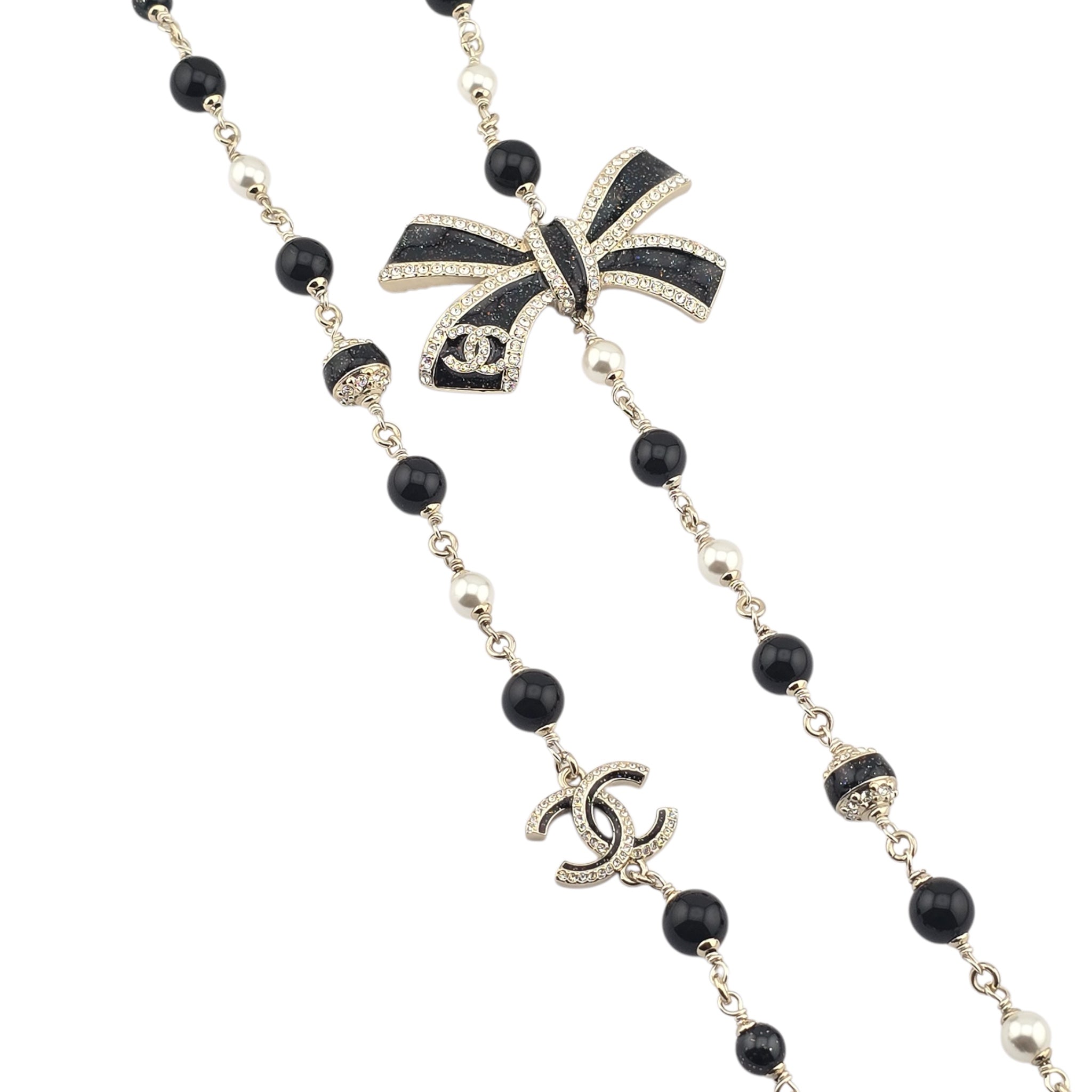 Chanel CC Long Ruthenium Black Bow Necklace 2025 CHANEL