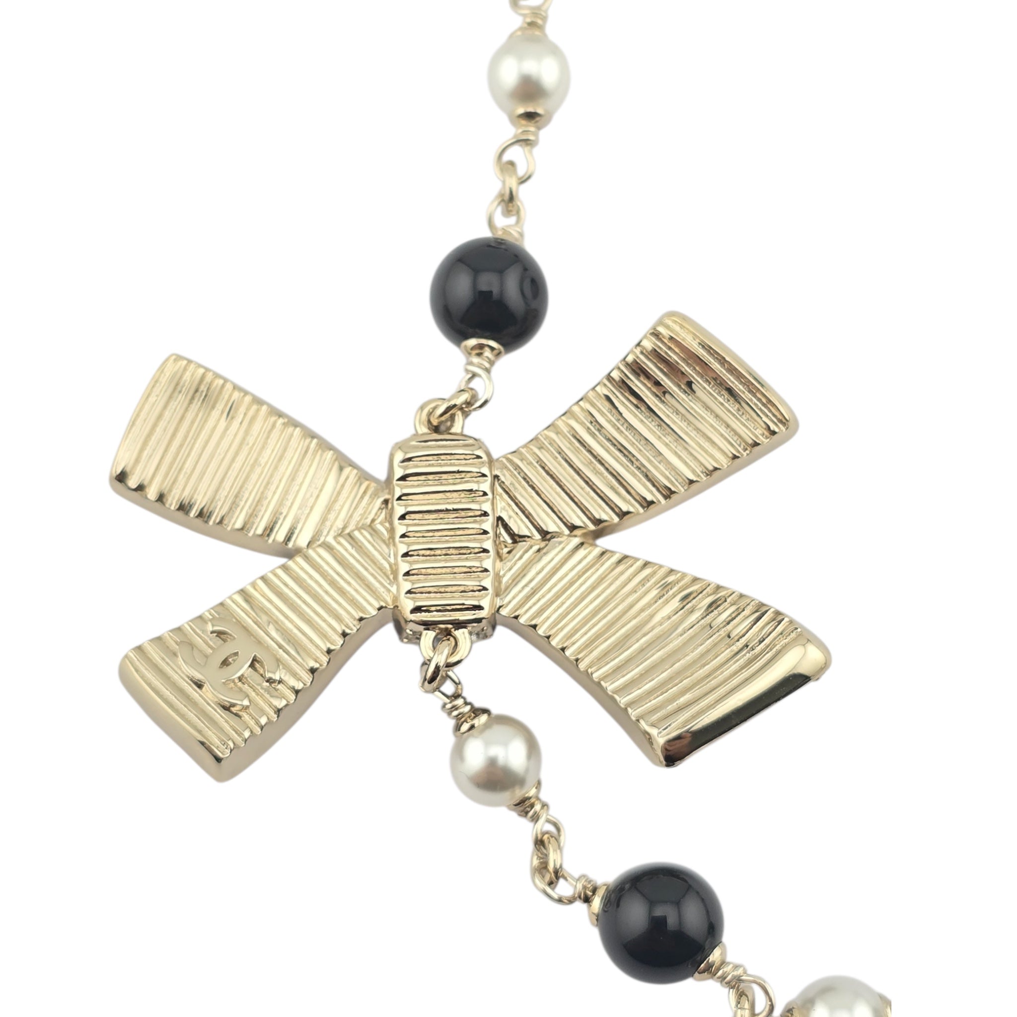 Chanel CC Long Ruthenium Black Bow Necklace 2025 CHANEL
