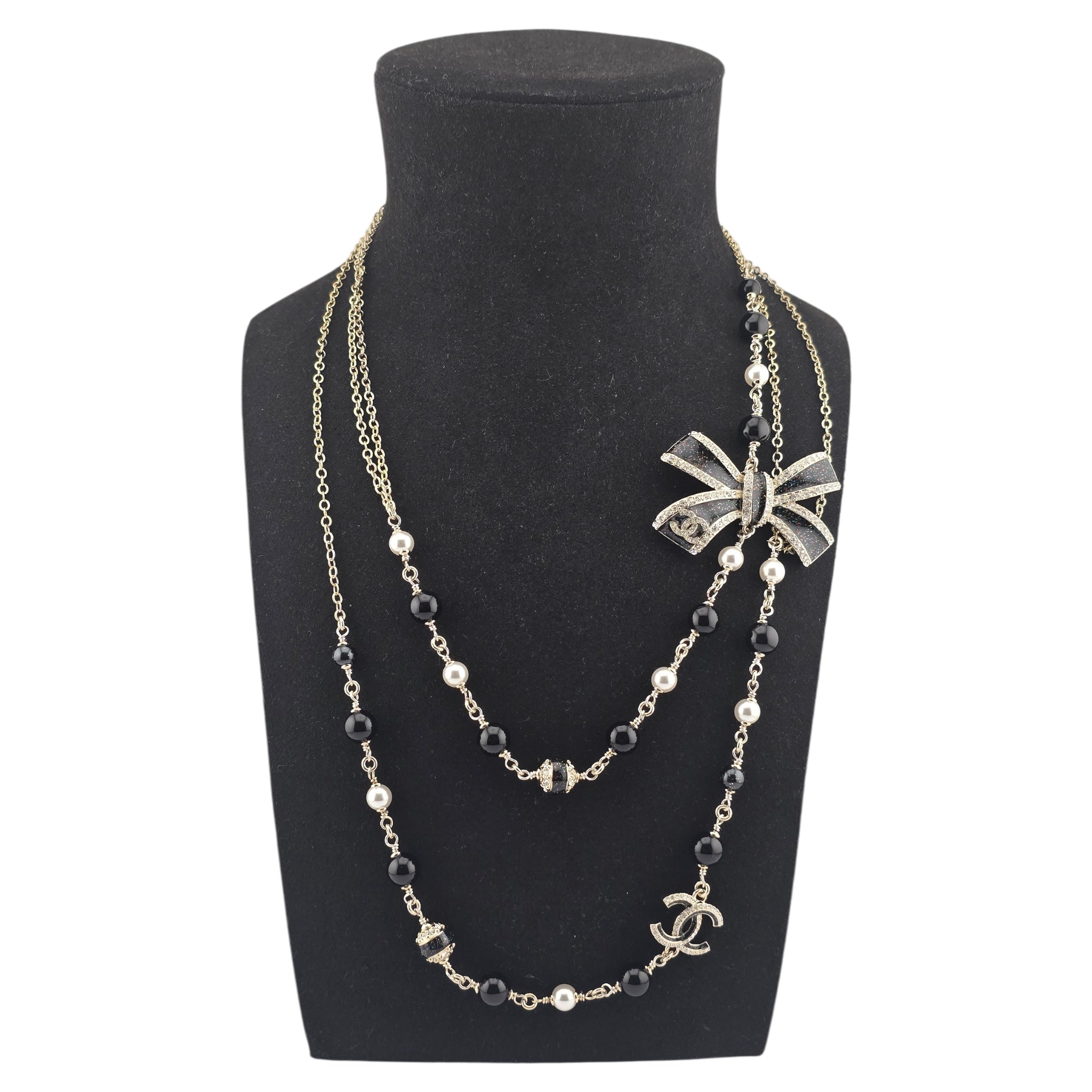 Chanel CC Long Ruthenium Black Bow Necklace 2025 CHANEL