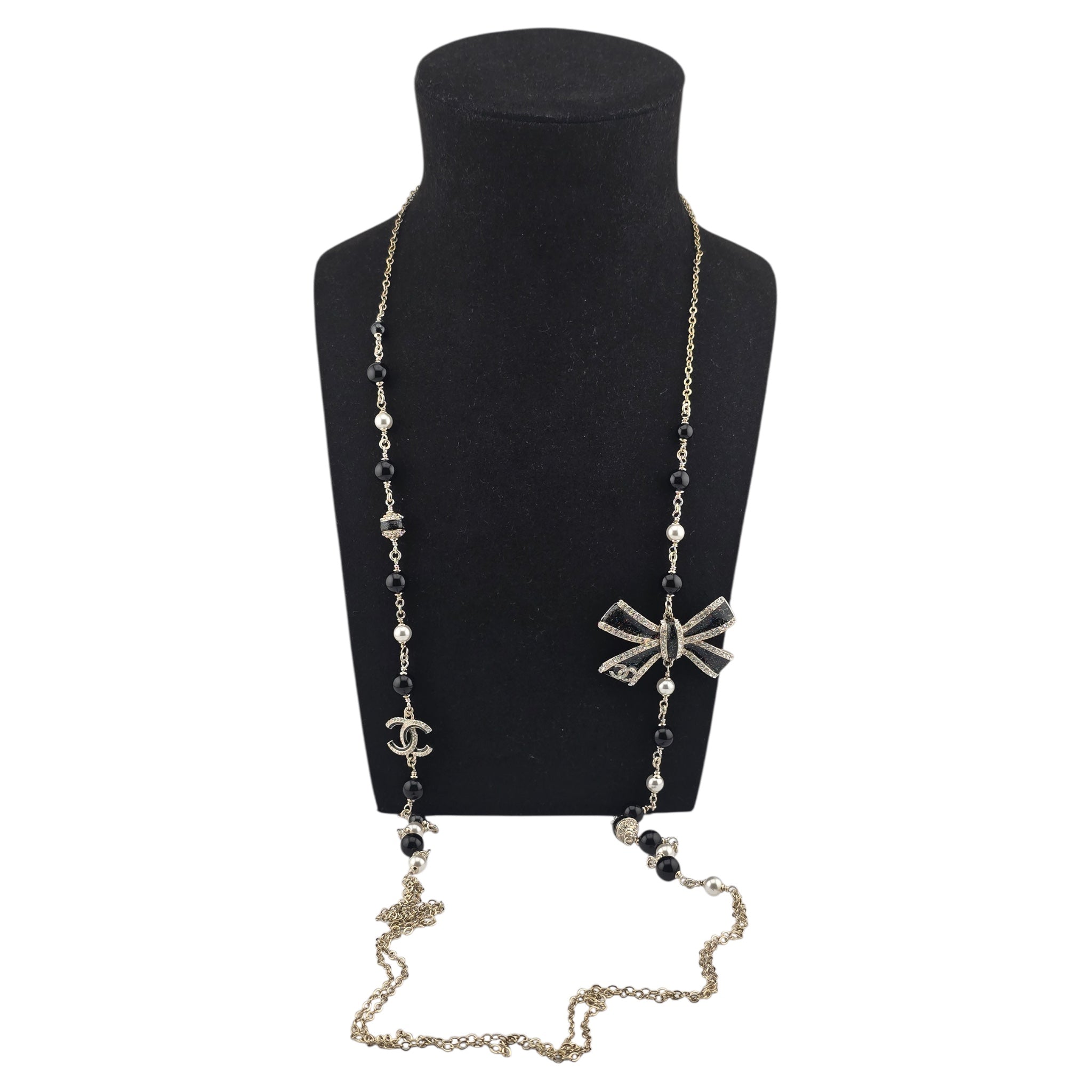 Chanel CC Long Ruthenium Black Bow Necklace 2025 CHANEL