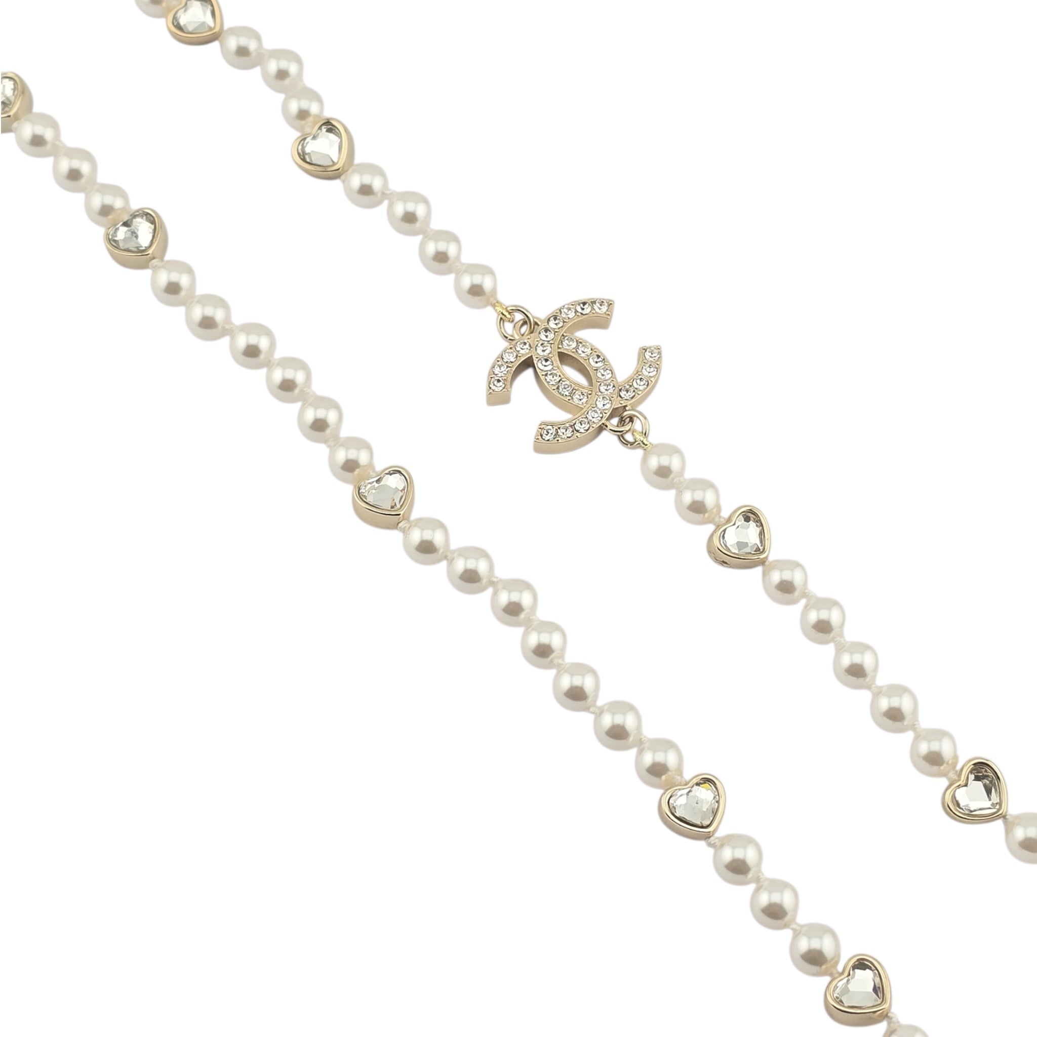 Chanel CC Faux Pearl Crystal Long Heart Necklace 2025 CHANEL