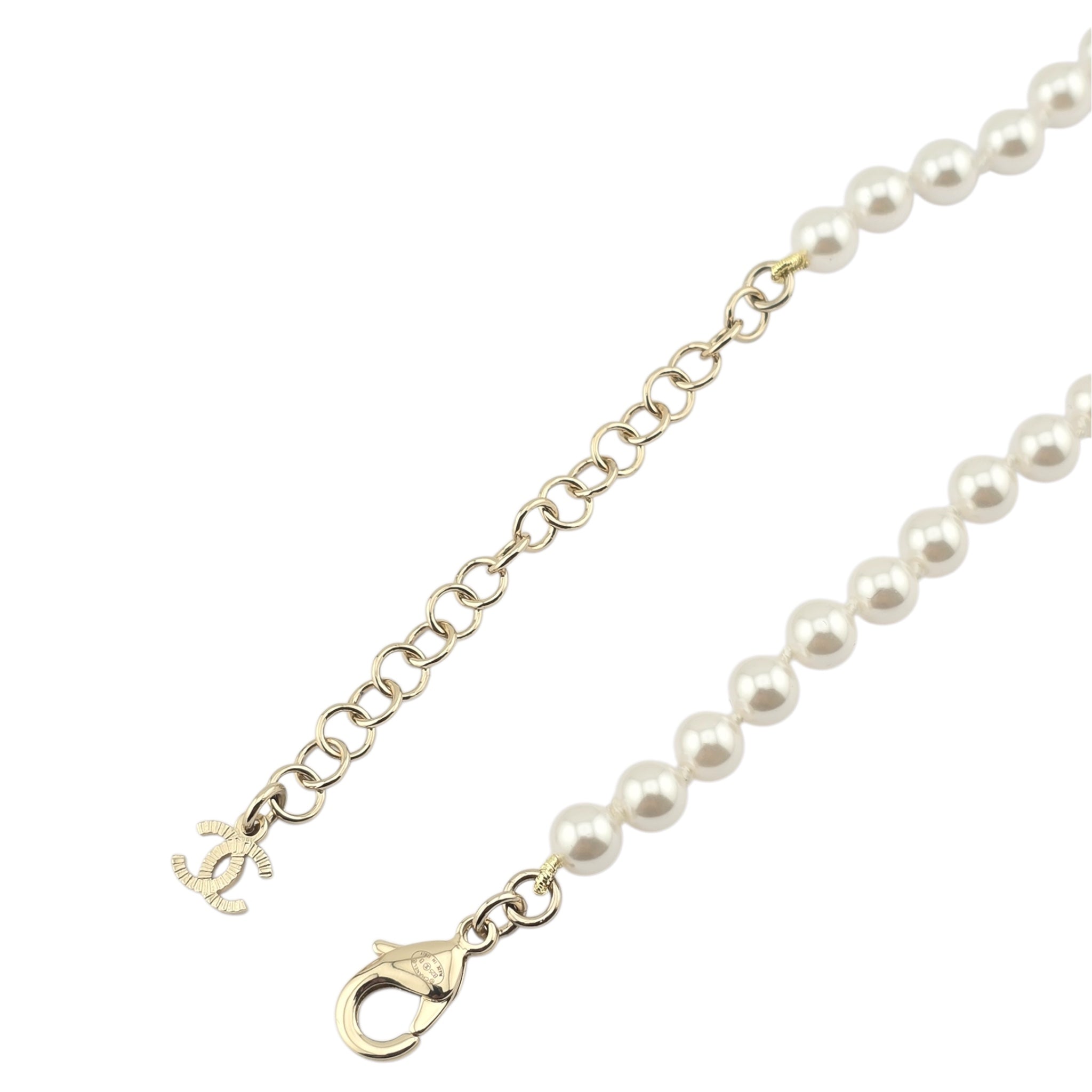 Chanel CC Faux Pearl Crystal Long Heart Necklace 2025 CHANEL