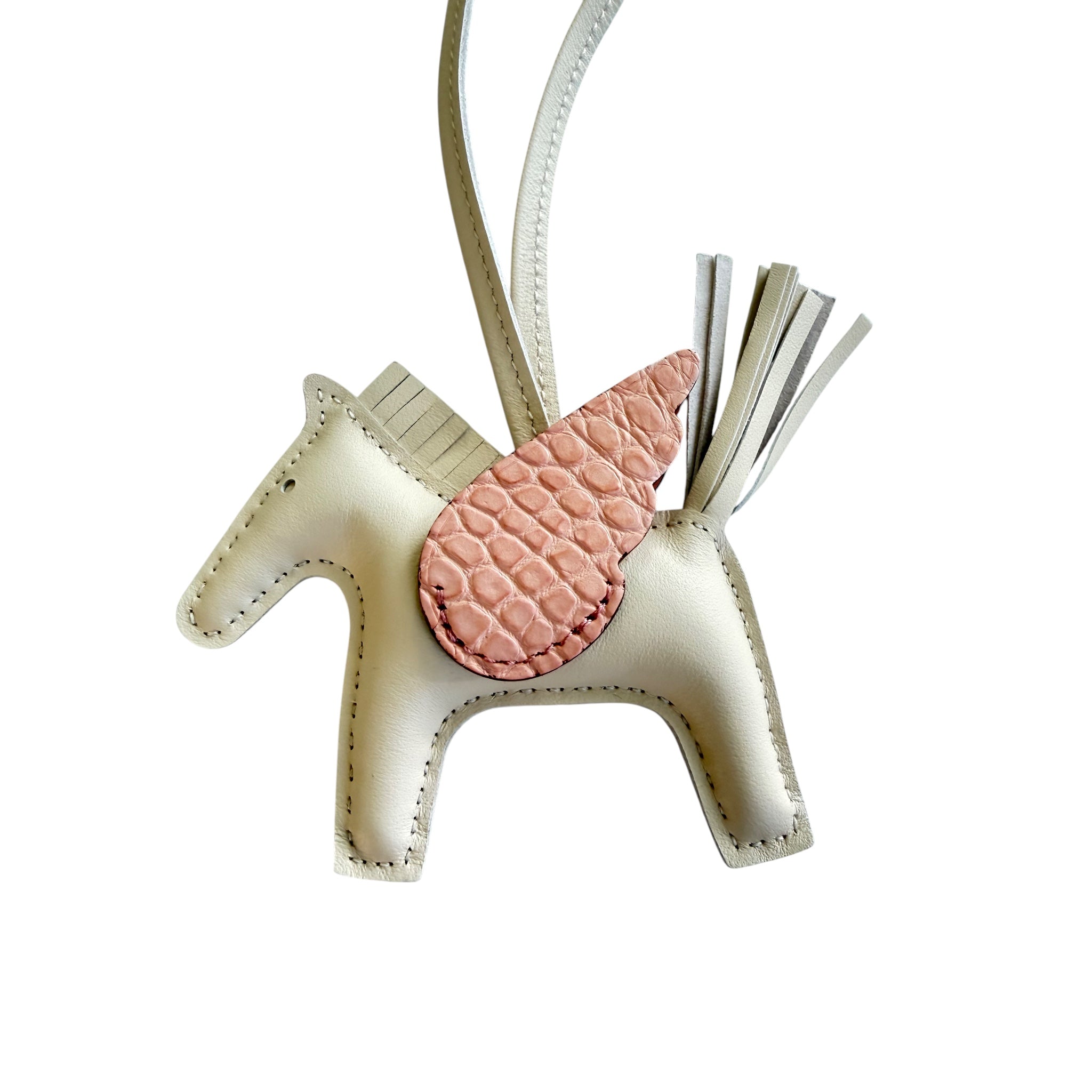 Hermès Rodeo Pegase Craie / Rose Sakura Leather and Alligator Touch PM Charm Bag