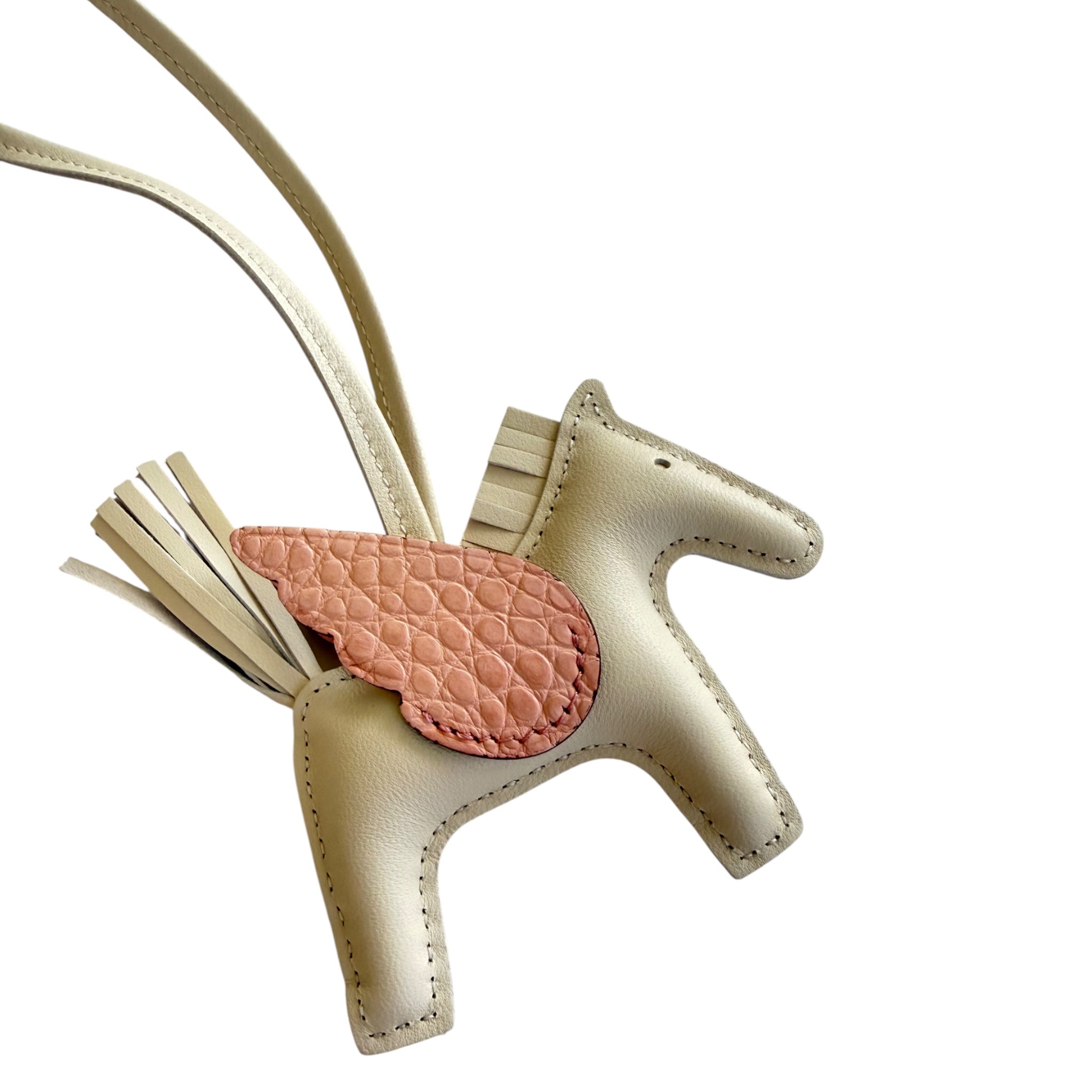 Hermès Rodeo Pegase Craie / Rose Sakura Leather and Alligator Touch PM Charm Bag