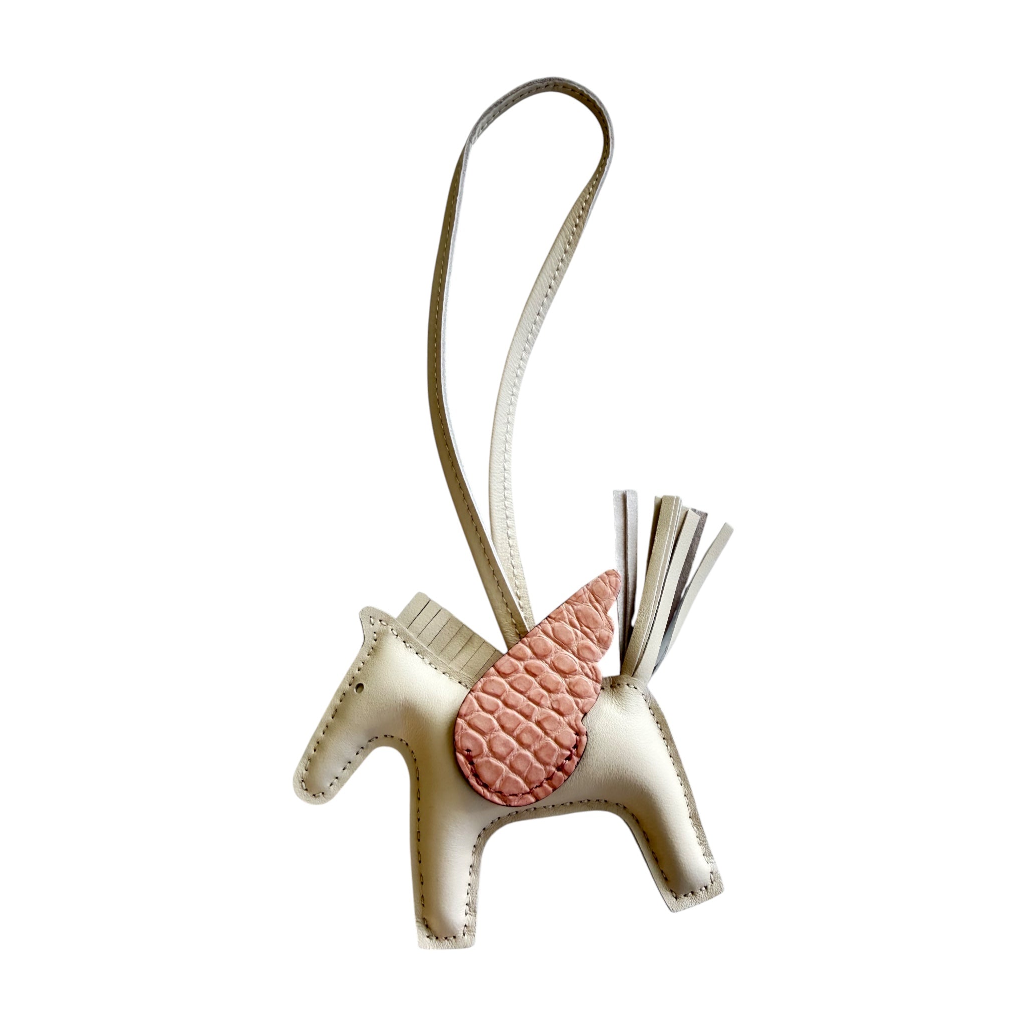 Hermès Rodeo Pegase Craie / Rose Sakura Leather and Alligator Touch PM Charm Bag