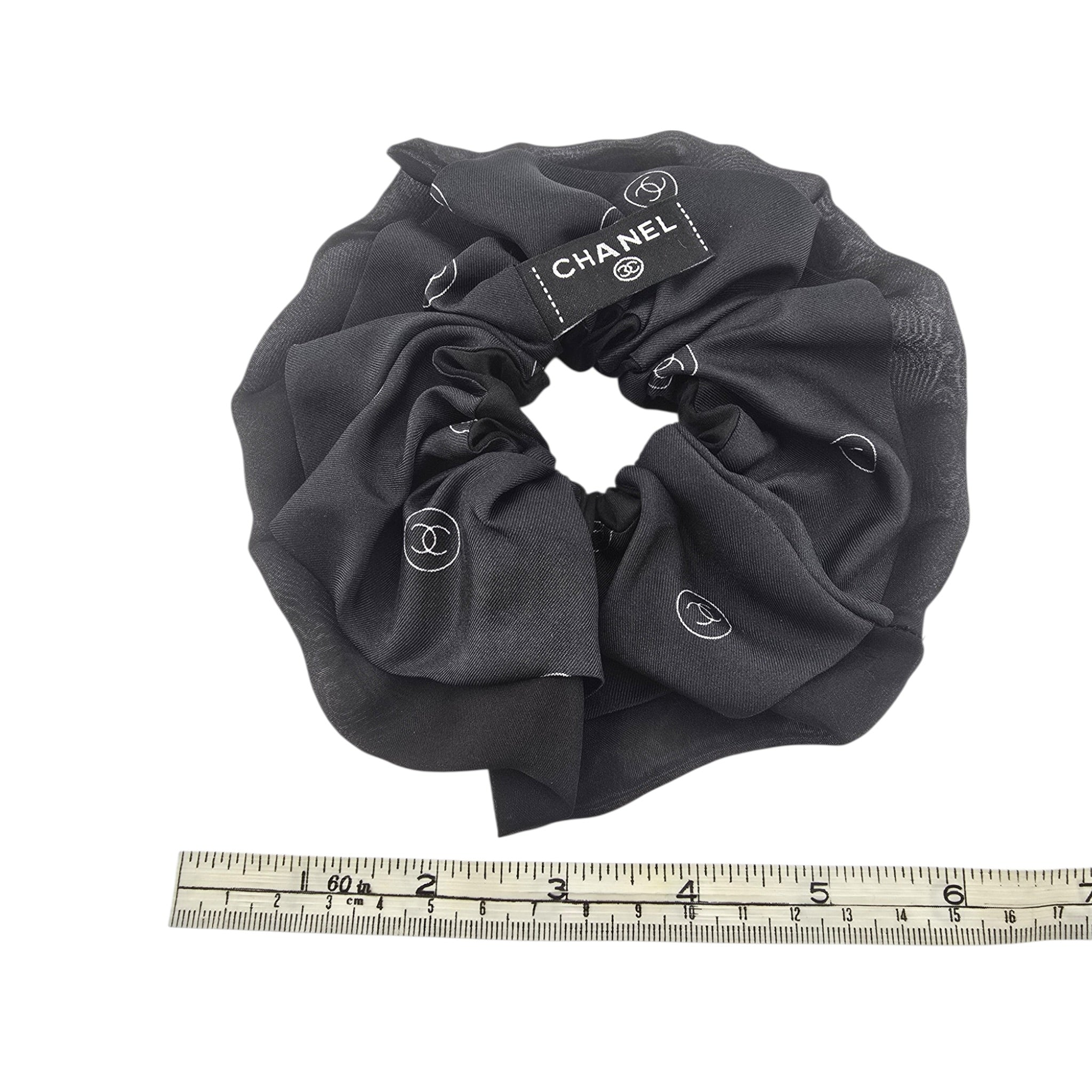 Chanel CC Silk Twill Black Hair Scrunchie 25K CHANEL