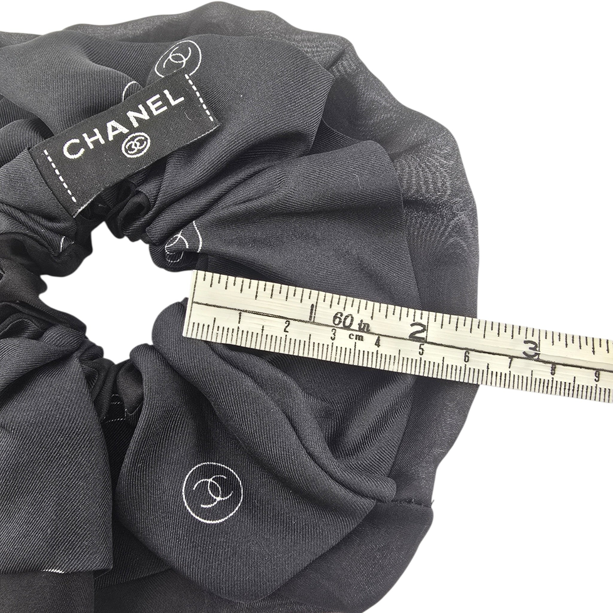 Chanel CC Silk Twill Black Hair Scrunchie 25K CHANEL