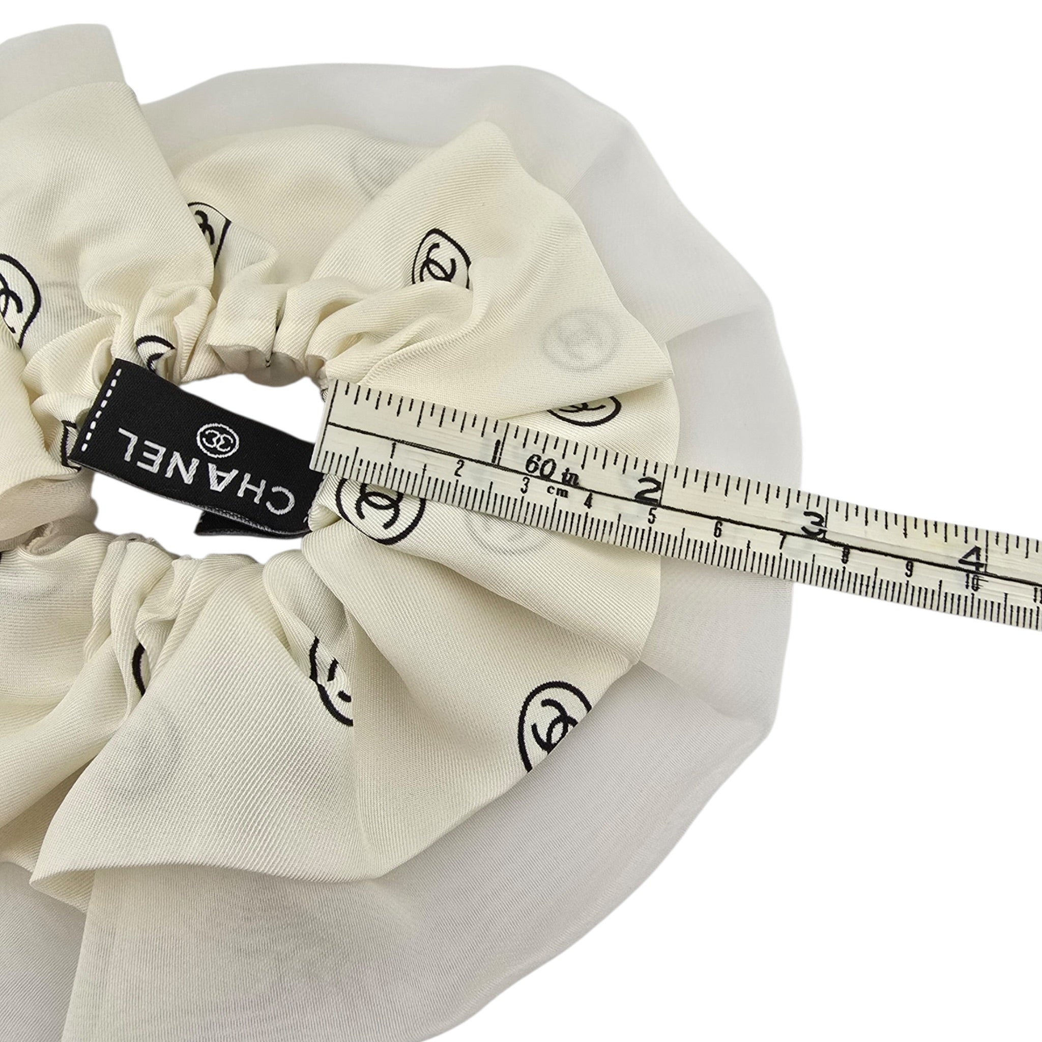Chanel CC Silk Twill White Hair Scrunchie 25K CHANEL
