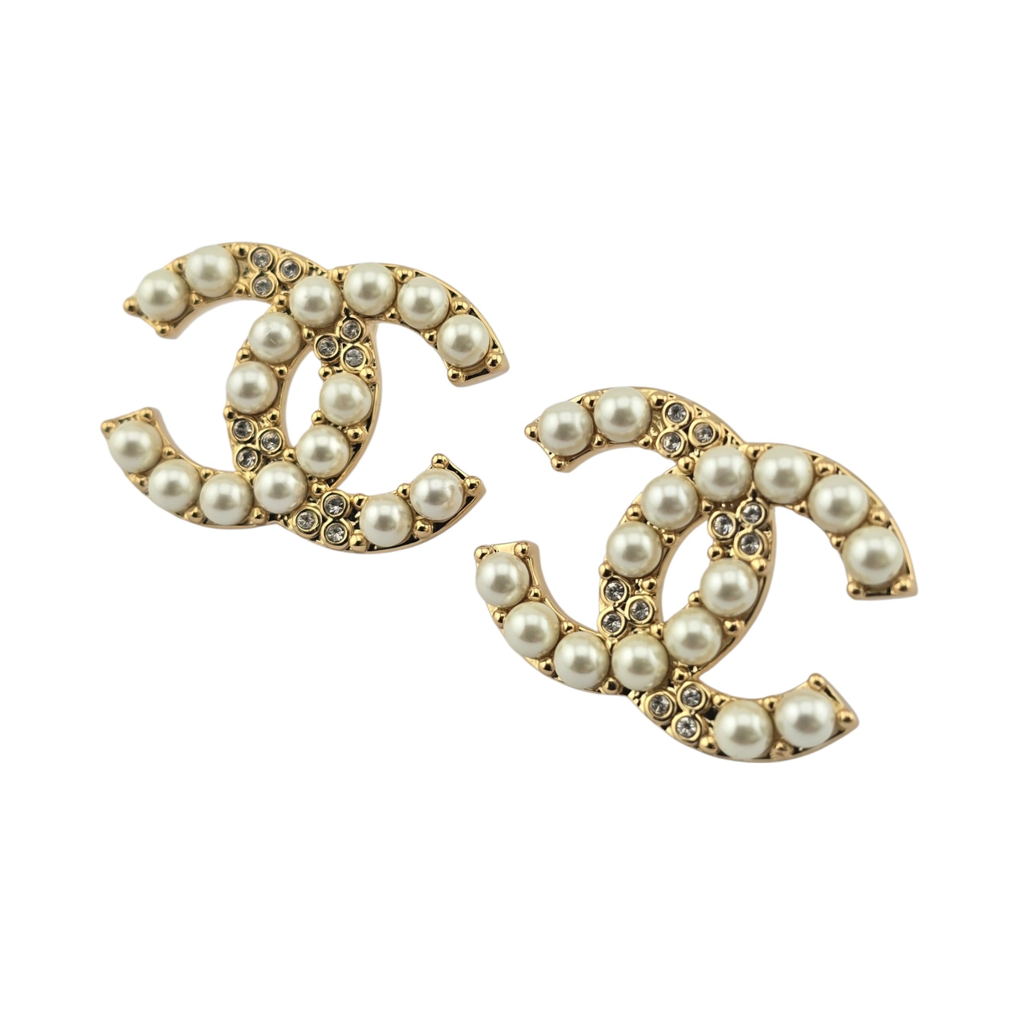 Chanel CC Gold Faux Pearl Crystal Earrings 2024 CHANEL