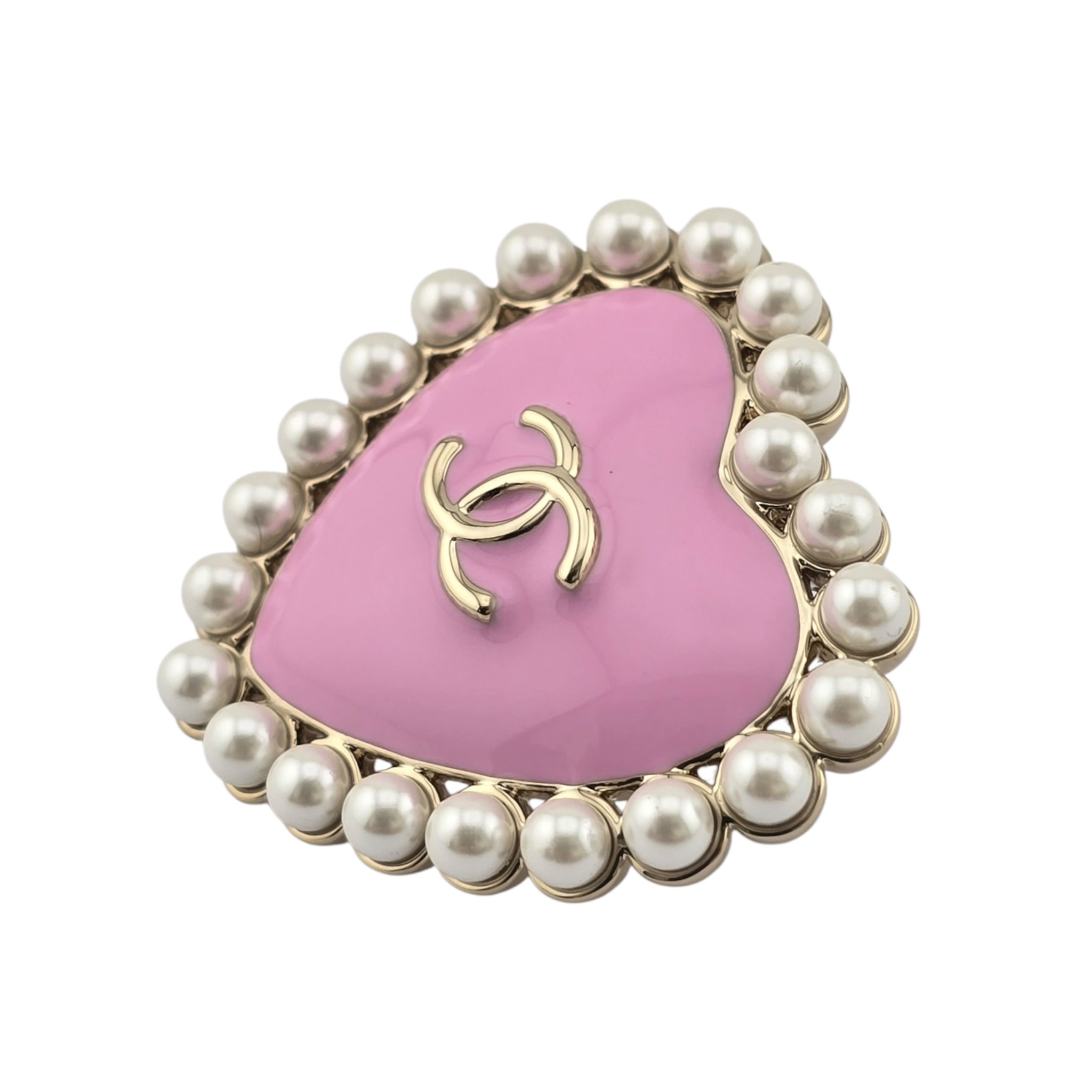 Chanel CC Pink Gold Heart Faux Pearl Pin Brooch 2025 CHANEL