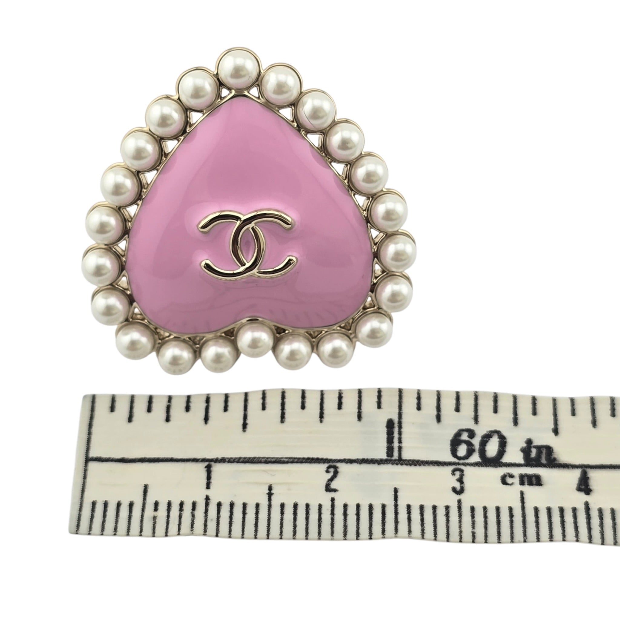 Chanel CC Pink Gold Heart Faux Pearl Pin Brooch 2025 CHANEL
