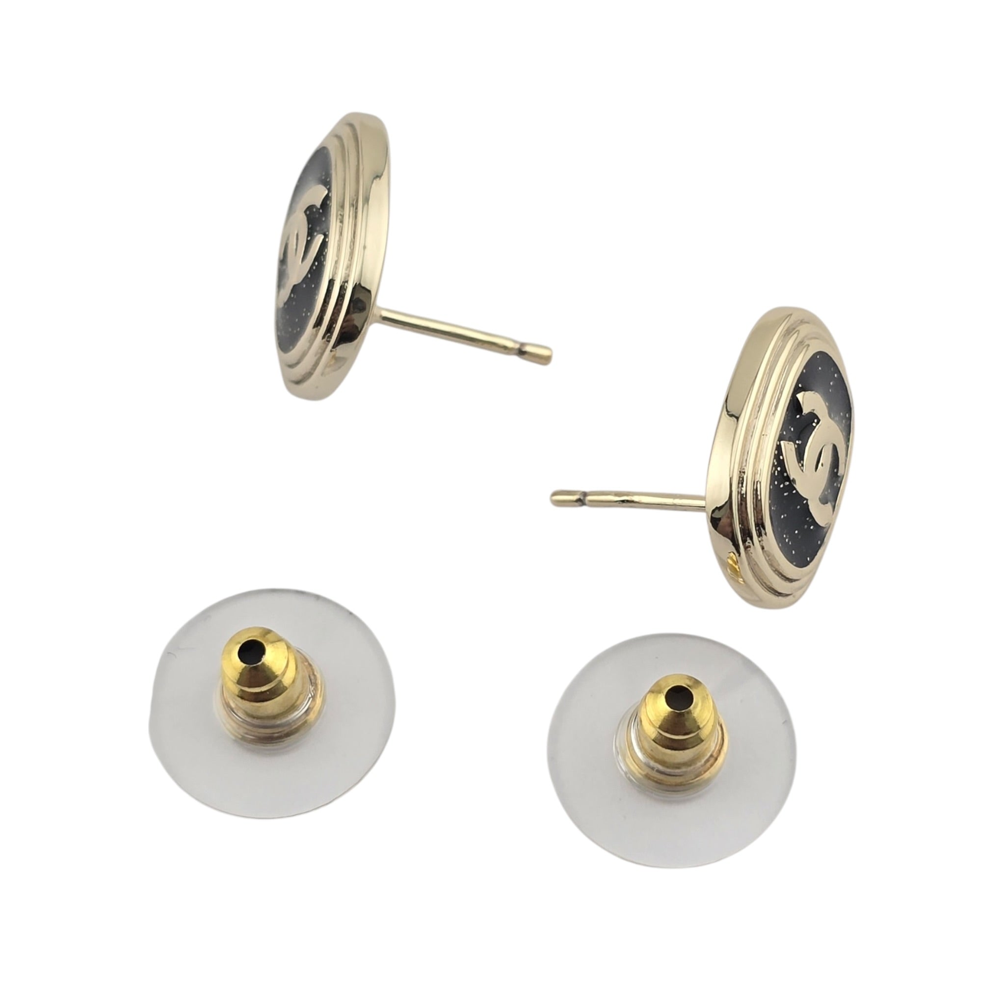 Chanel CC Resin Gold Black Earrings 25K CHANEL
