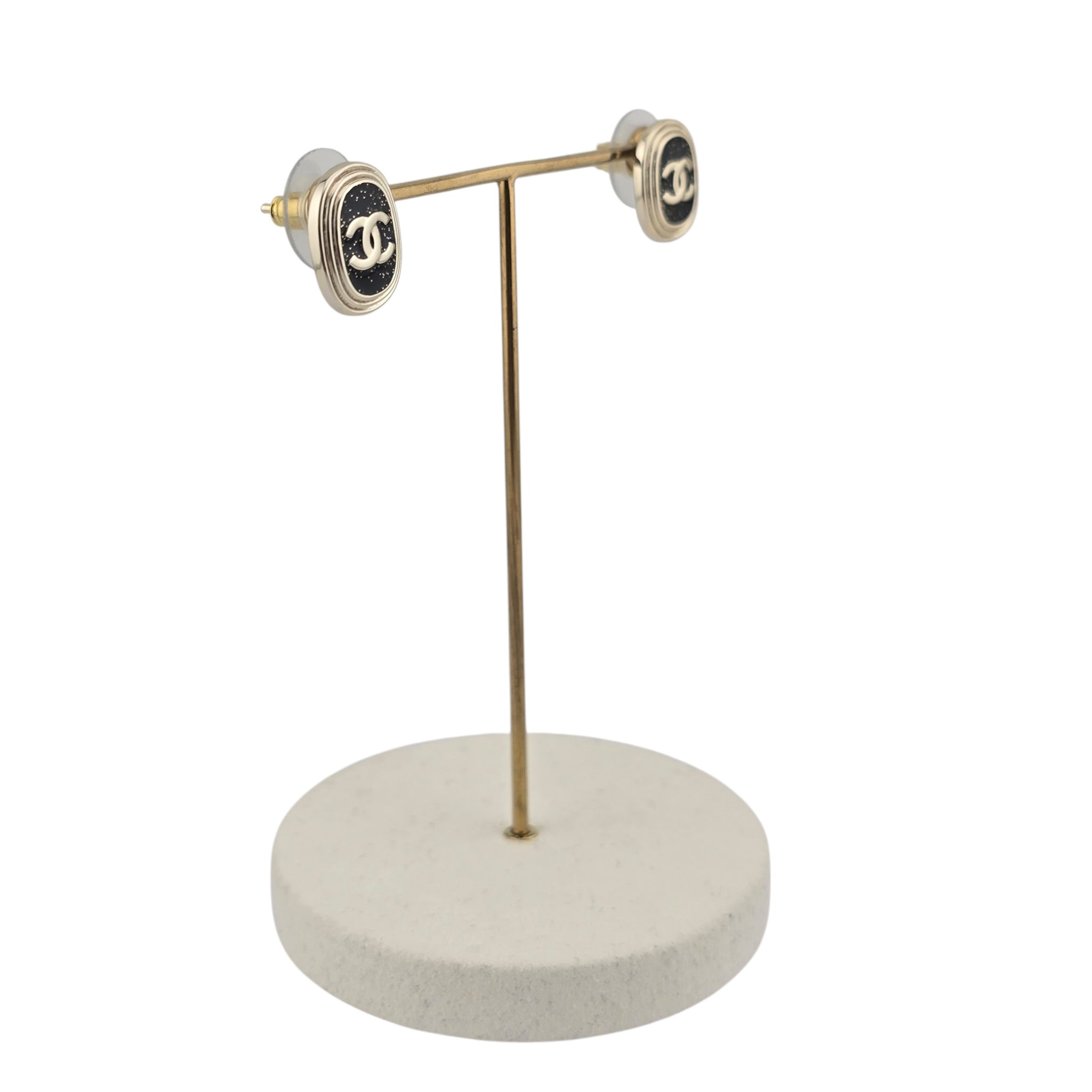 Chanel CC Resin Gold Black Earrings 25K CHANEL