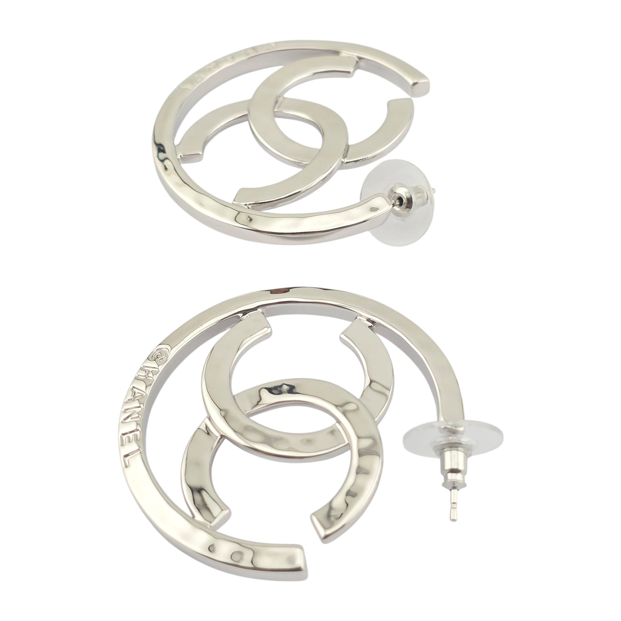 Chanel CC Silver Hoop Earrings 2025 CHANEL