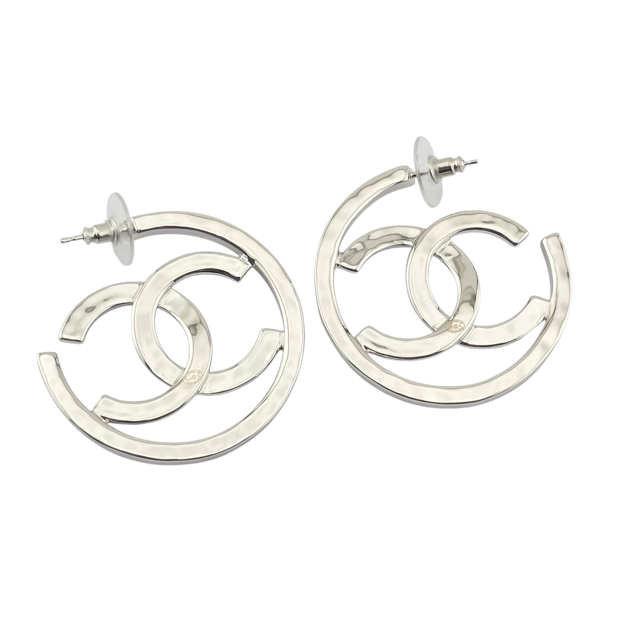 Chanel CC Silver Hoop Earrings 2025 CHANEL